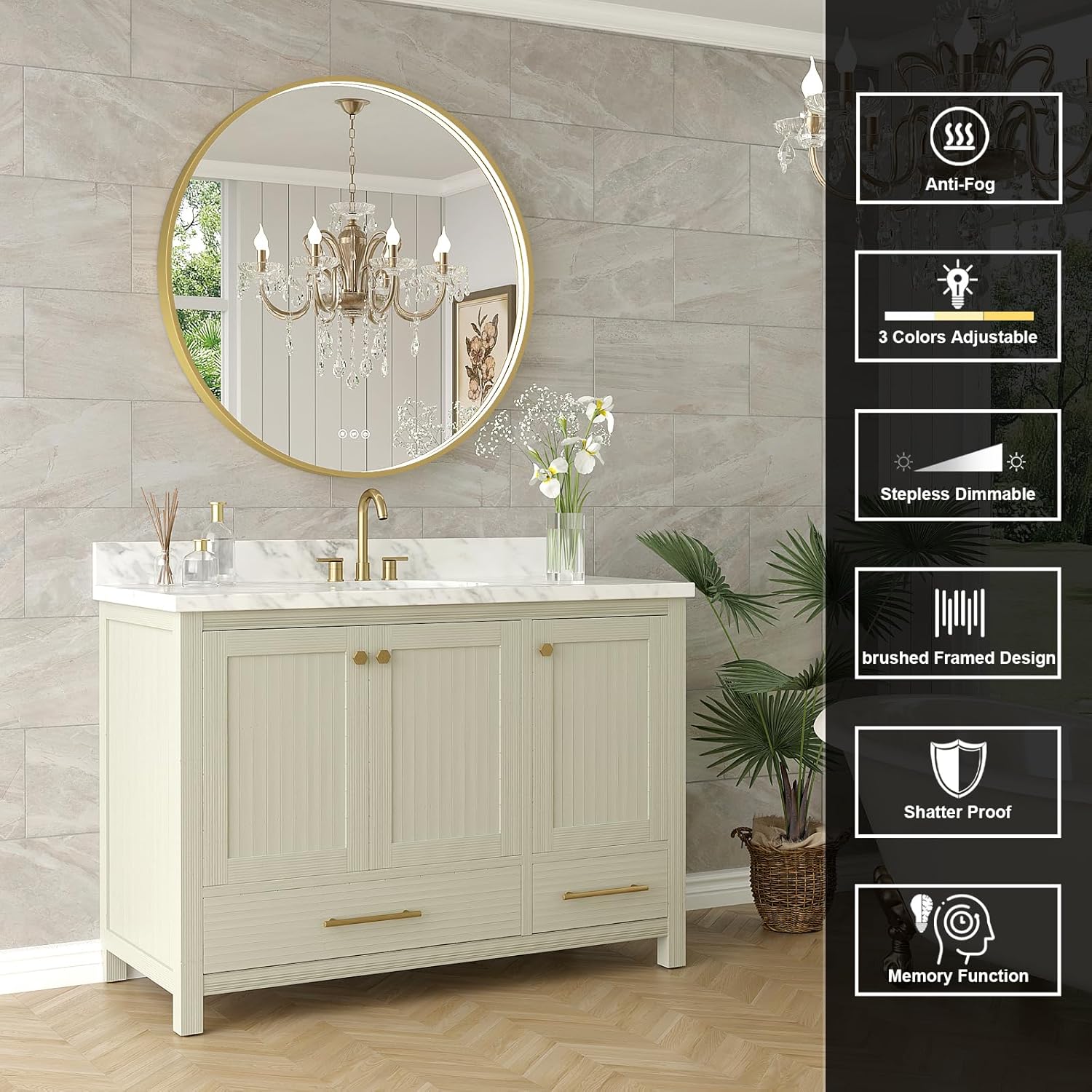 Oerbasz 32 Inch Gold Framed LED Bathroom Mirror 1