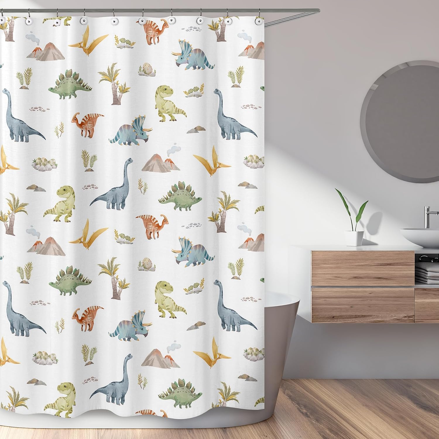 Sweet Jojo Designs Watercolor Dinosaur Fabric Shower Curtain