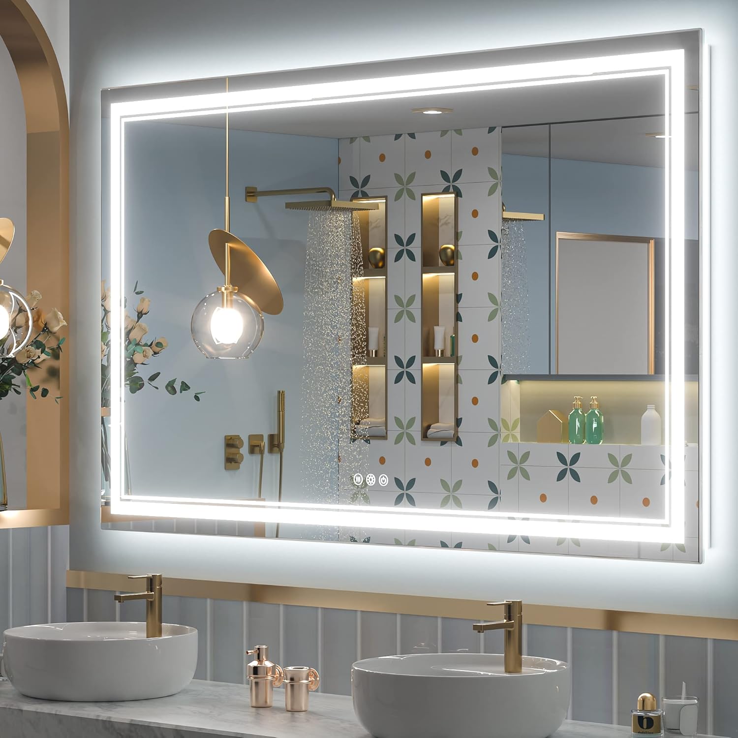 Keonjinn 60 x 36 LED Bathroom Mirror with Frontlit and Backlit