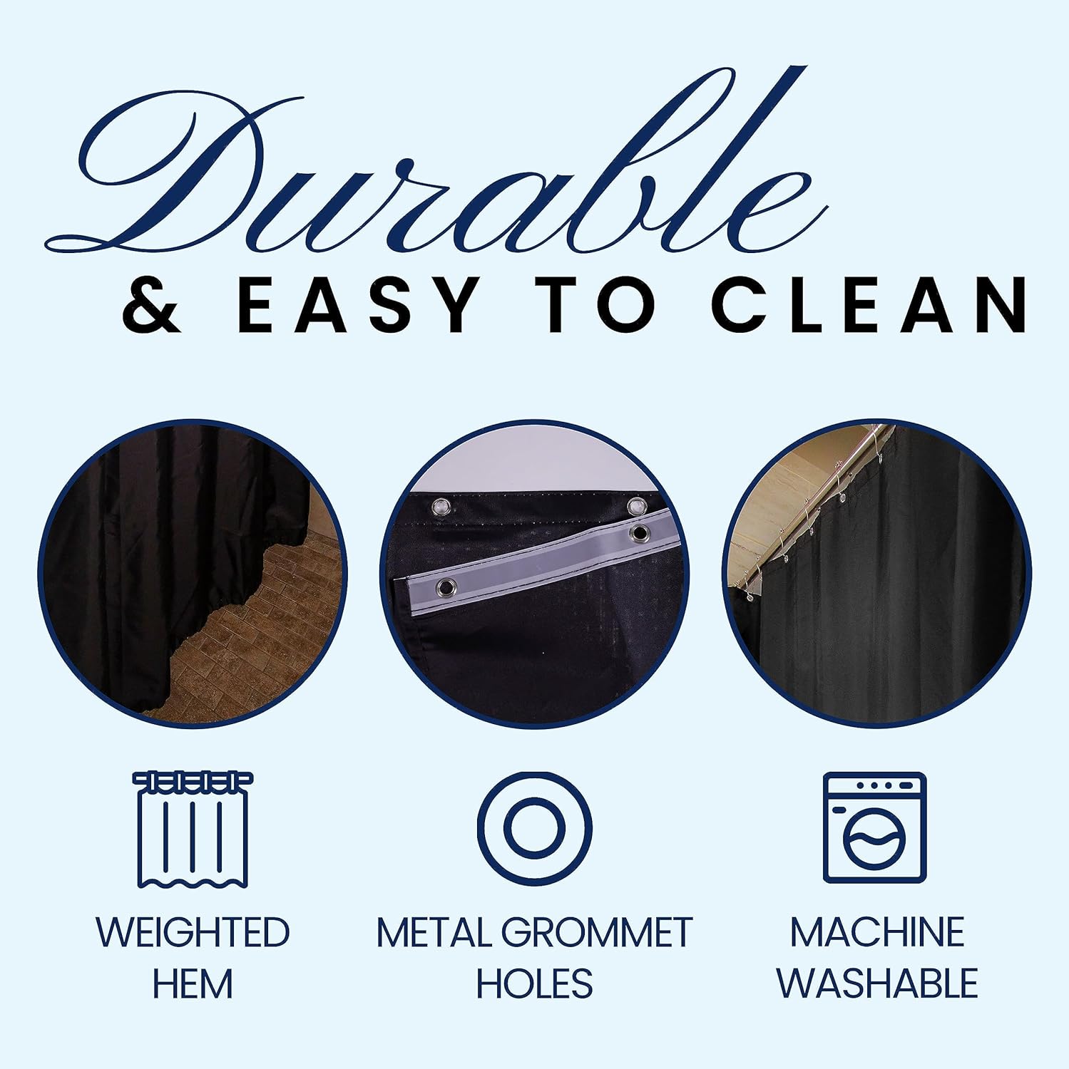 Broder MFG Fabric Shower Curtain Liner - Solid Black 70x72 1