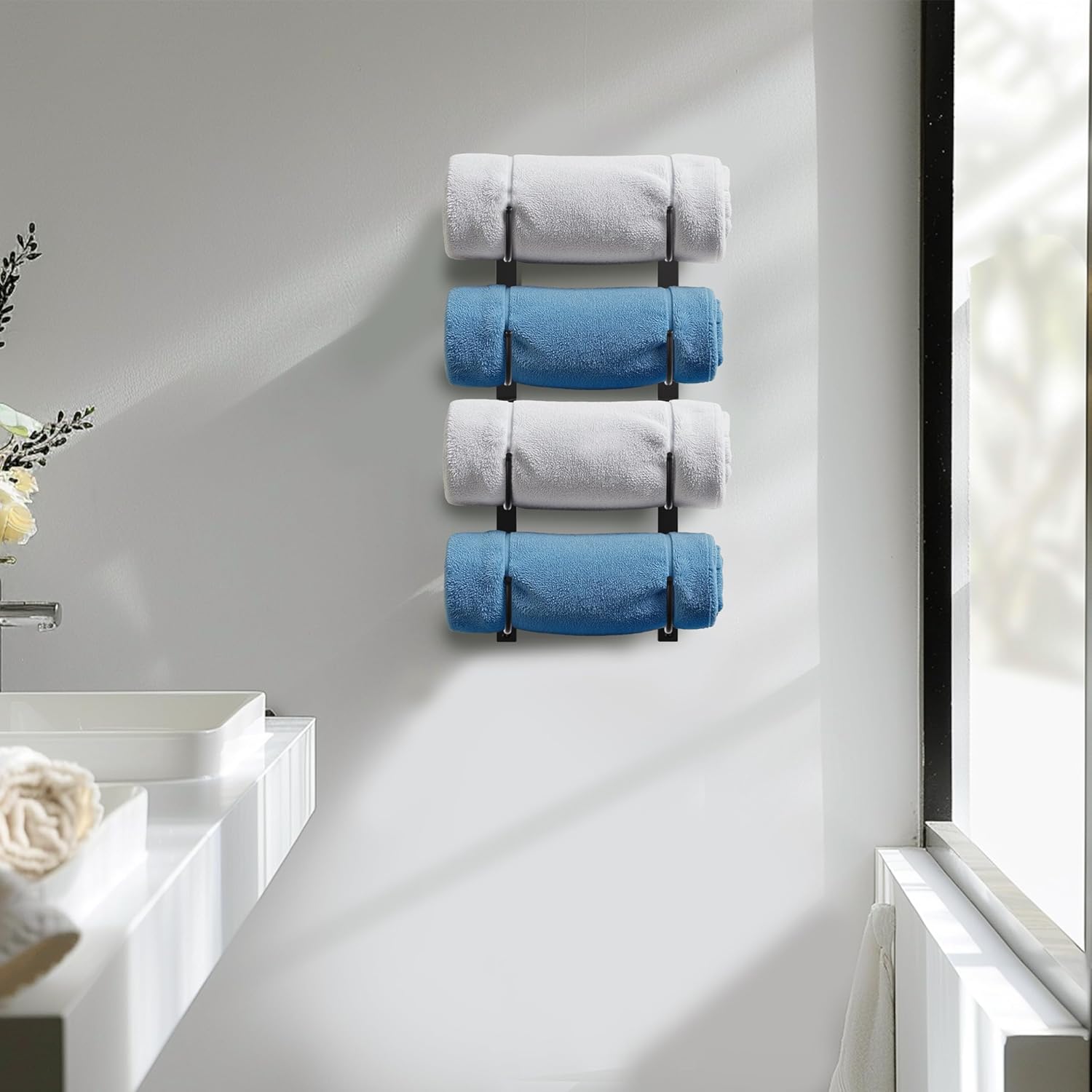 Josmimic 4-Tier Black Metal Towel Rack