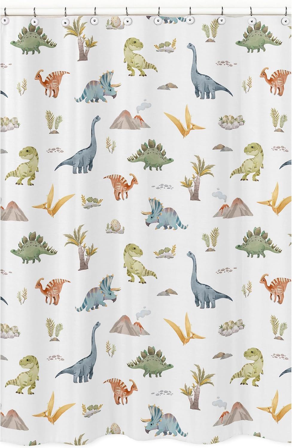 Sweet Jojo Designs Watercolor Dinosaur Fabric Shower Curtain