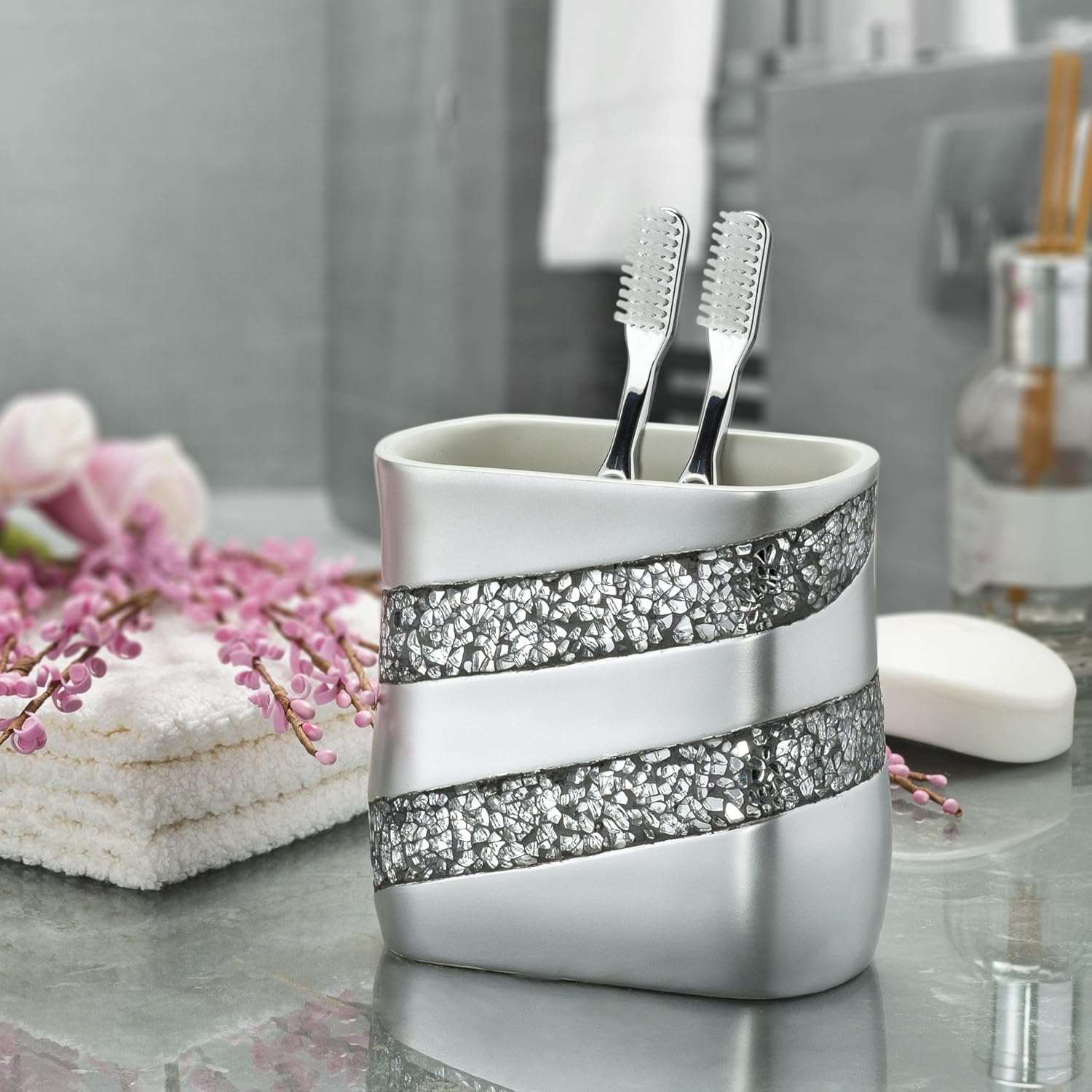 Creative Scents Silver Mosaic Toothbrush Holder