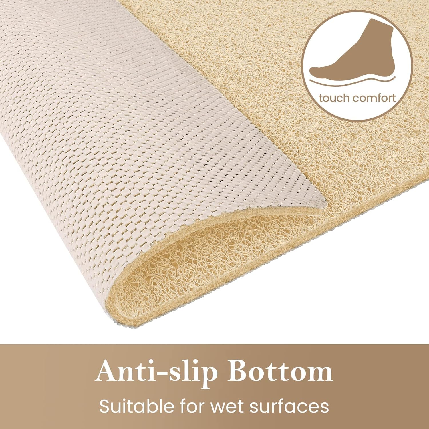 SoftDuo Non-Slip Shower Mat 32x24 inch Phthalate Free Quick Drying Khaki