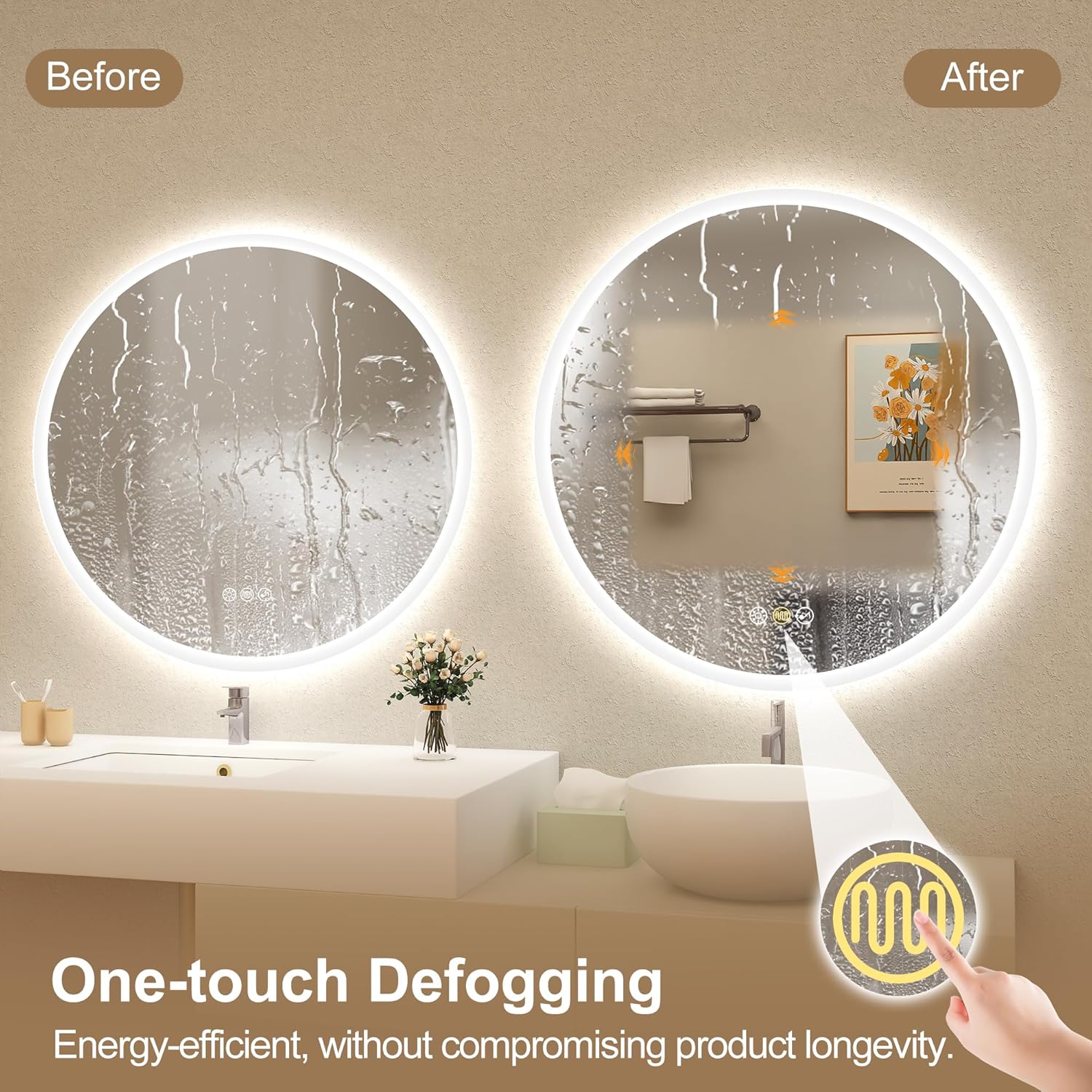32 inch LED Bathroom Mirror with Bluetooth Speaker and Anti-Fog Light