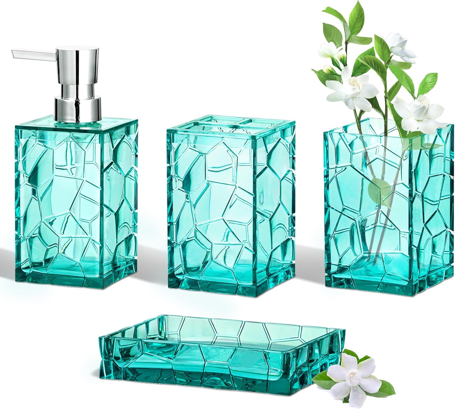 HBlife Teal Blue Acrylic Bathroom Accessory Set