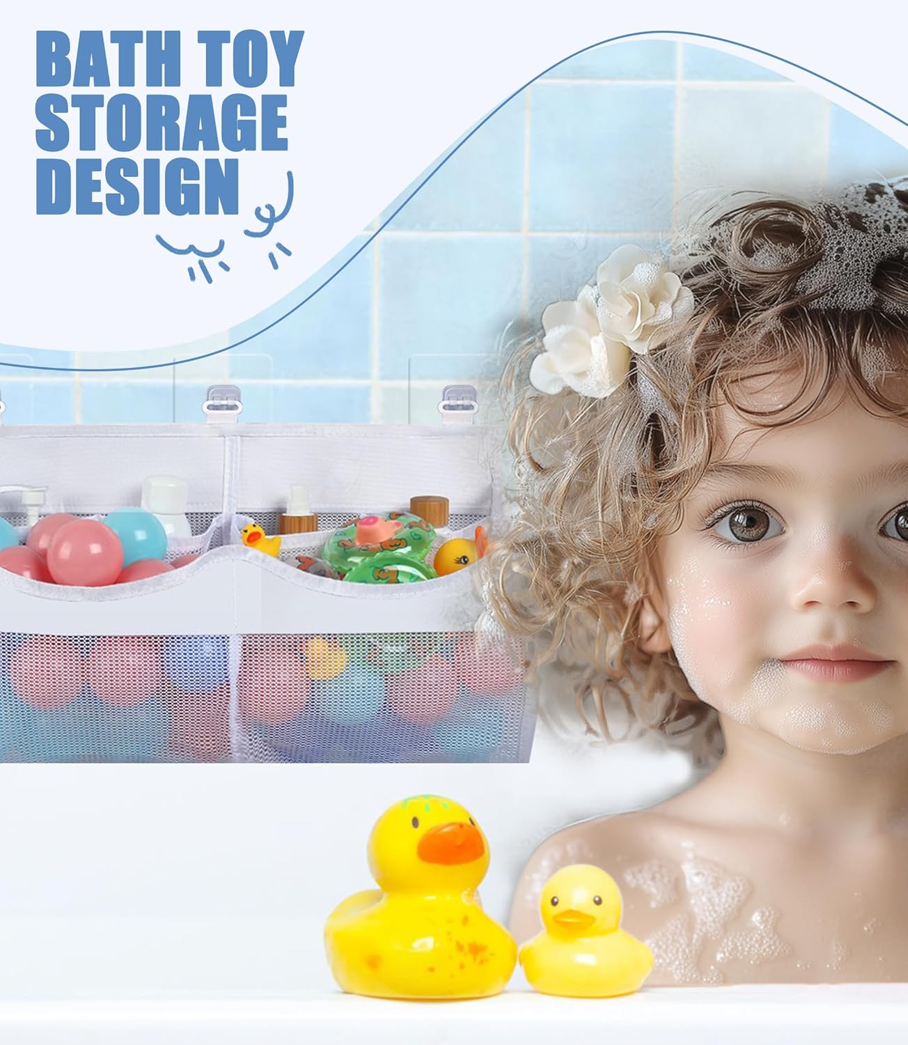 ZOBUU 2 Compartment Horizontal Bath Toy Storage Rack