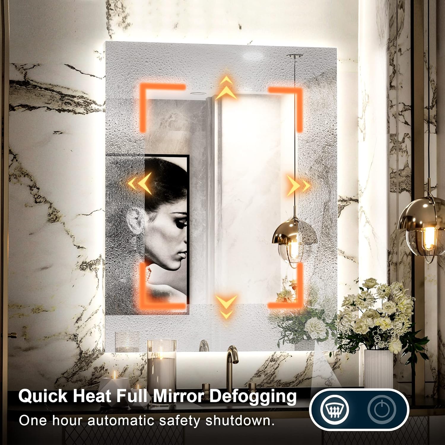 TETOTE 36x28 Inch LED Backlit Mirror with Light and Anti-Fog