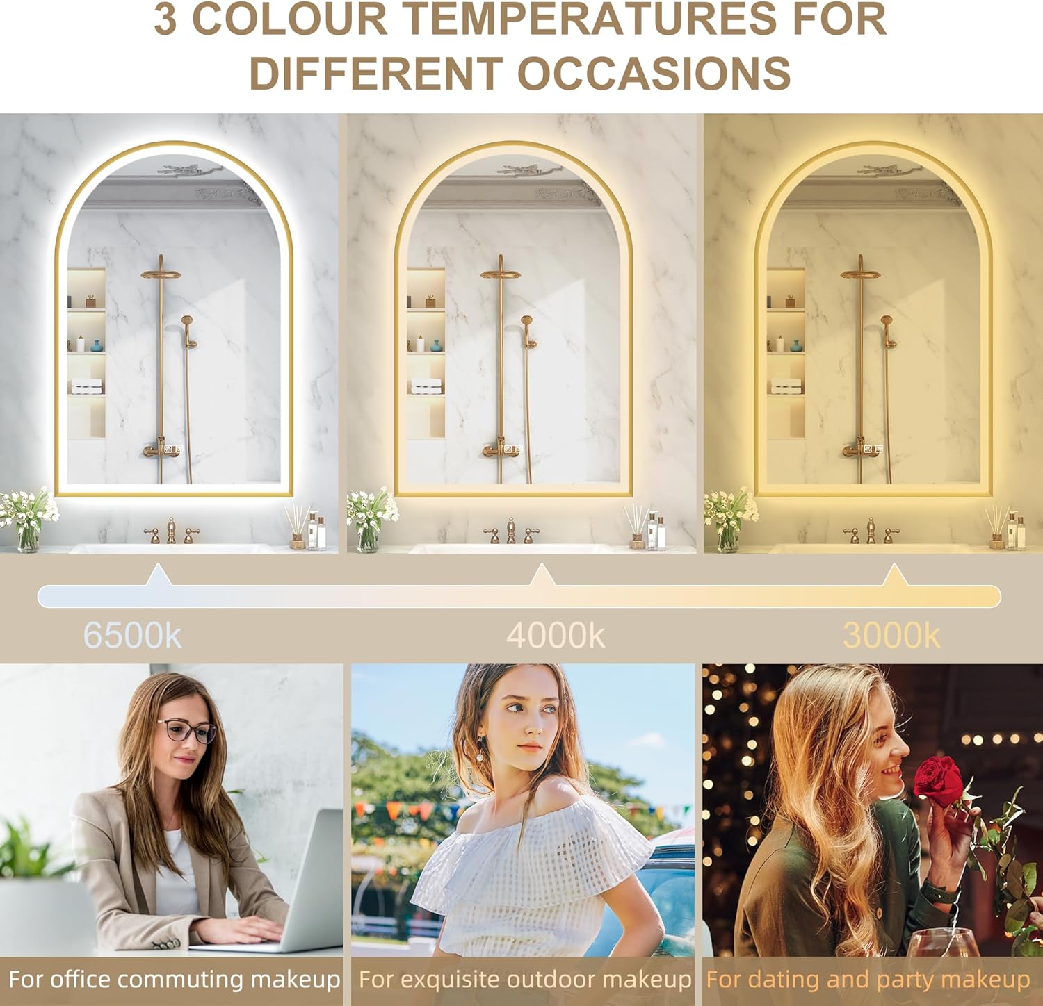 Sbagno 24x36 Arched Gold LED Mirror