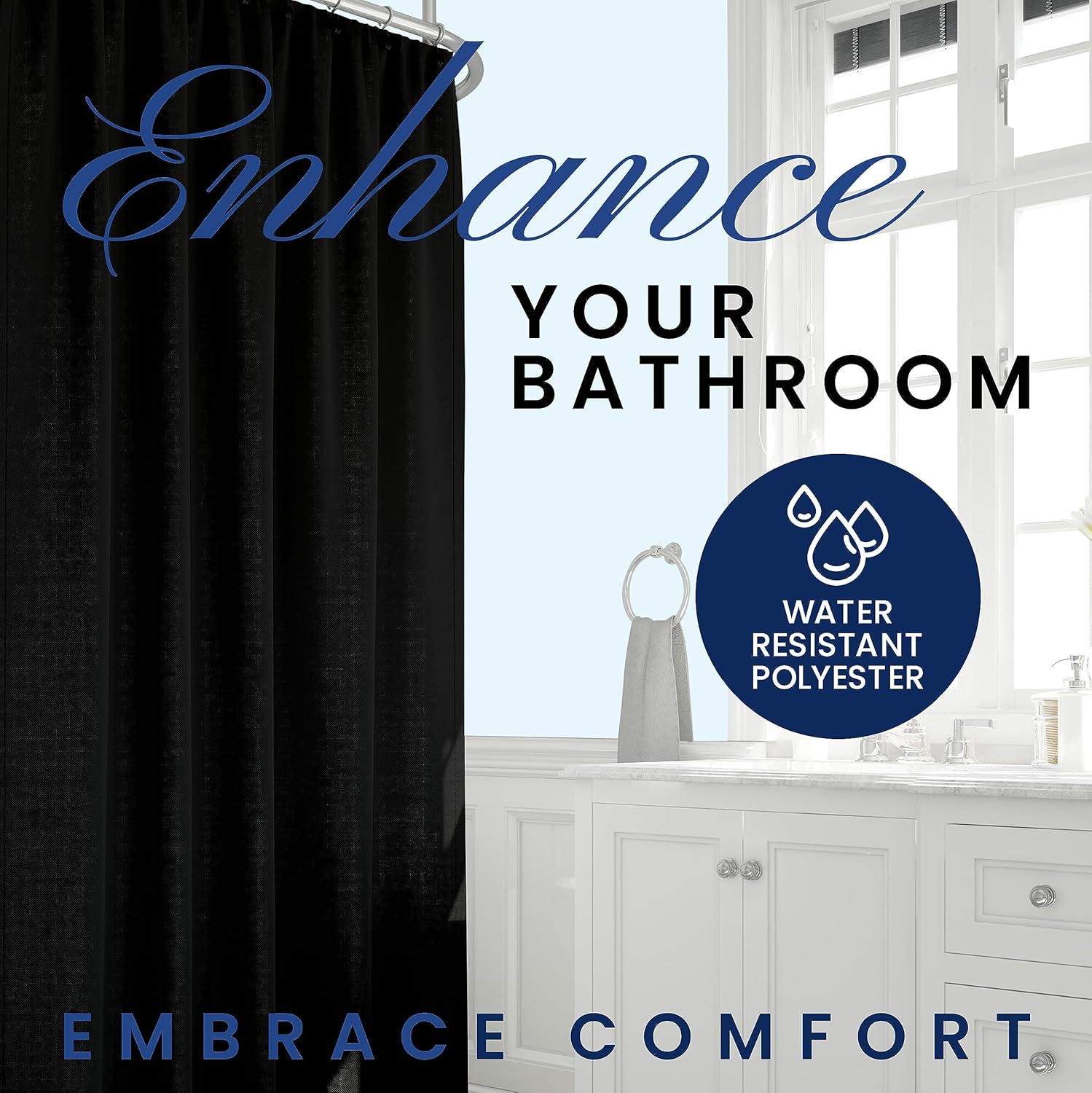 Broder MFG Fabric Shower Curtain Liner - Solid Black 70x72 1