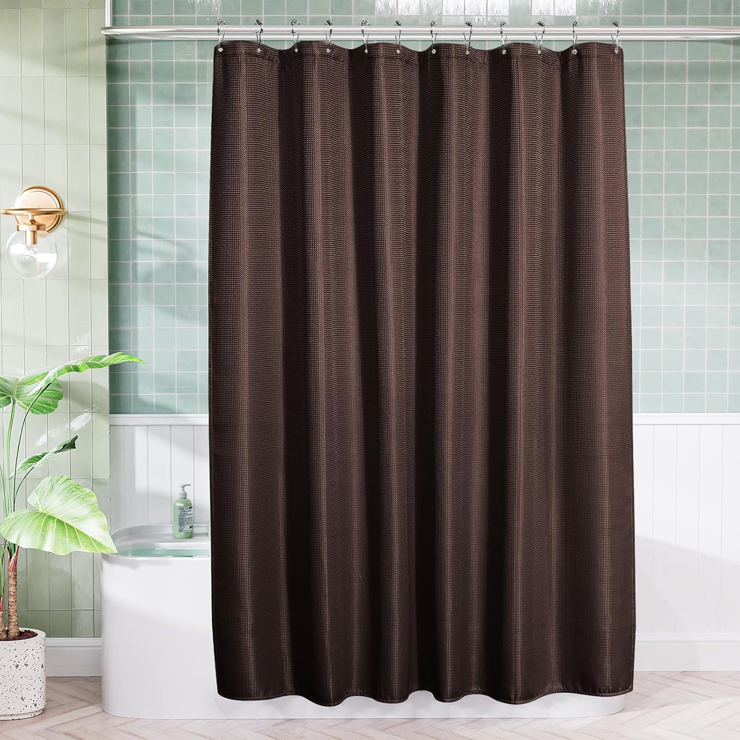 AmazerBath Brown Waffle Shower Curtain 72x72 Inches Heavy Duty 240GSM