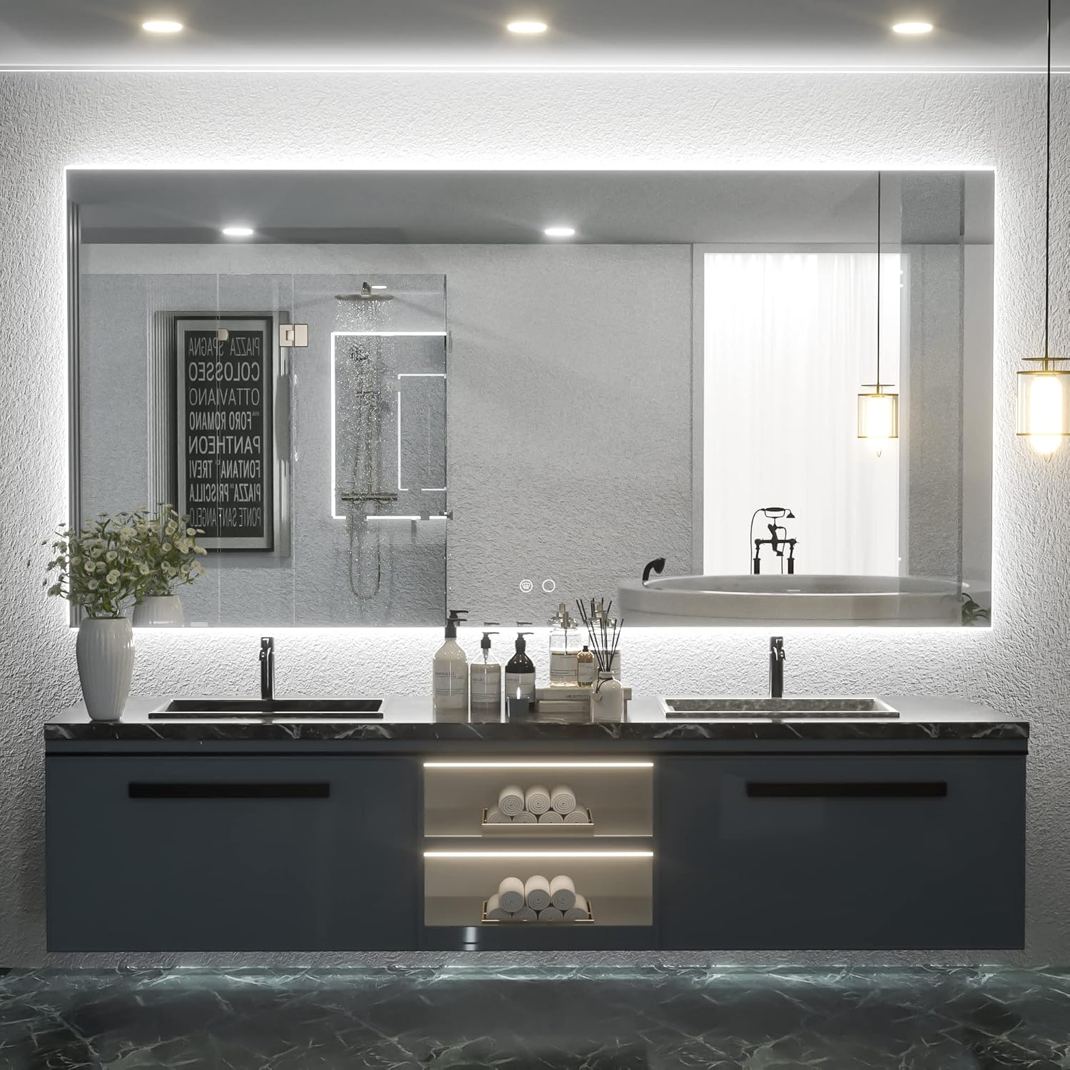 Keonjinn 72 x 36 Inch Backlit LED Mirror with Acrylic Light Strips