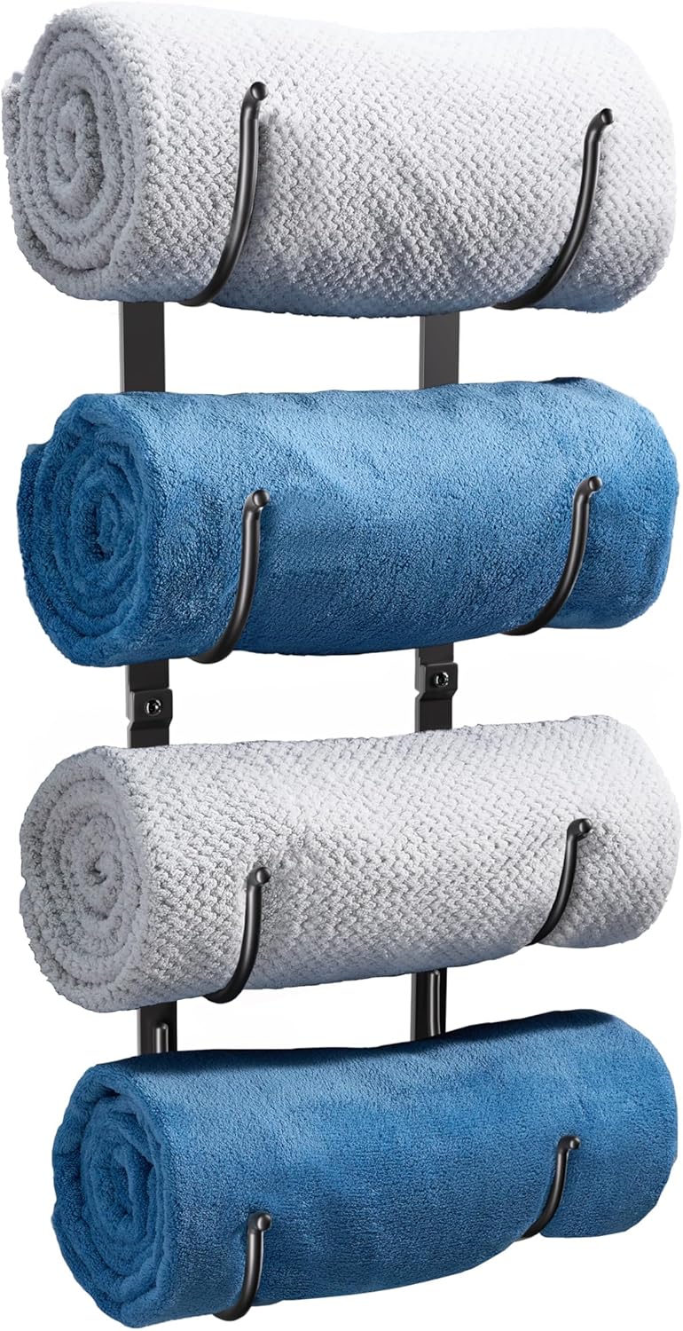 Josmimic 4-Tier Black Metal Towel Rack