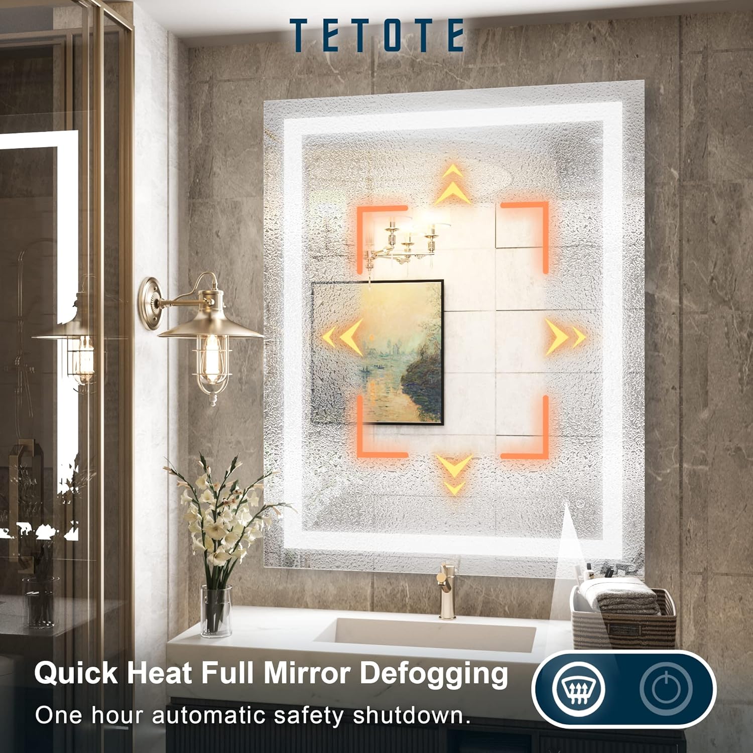 TETOTE 30x36 LED Vanity Mirror with Dimmable Lights and Anti-Fog Function