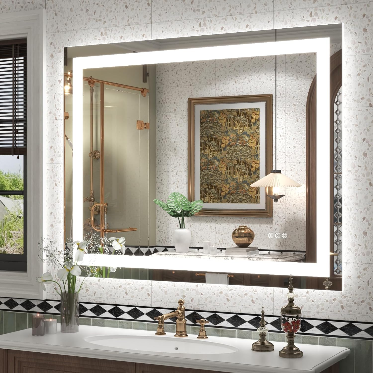 ODDSAN 40x32 Smart LED Bathroom Mirror with Anti-Fog