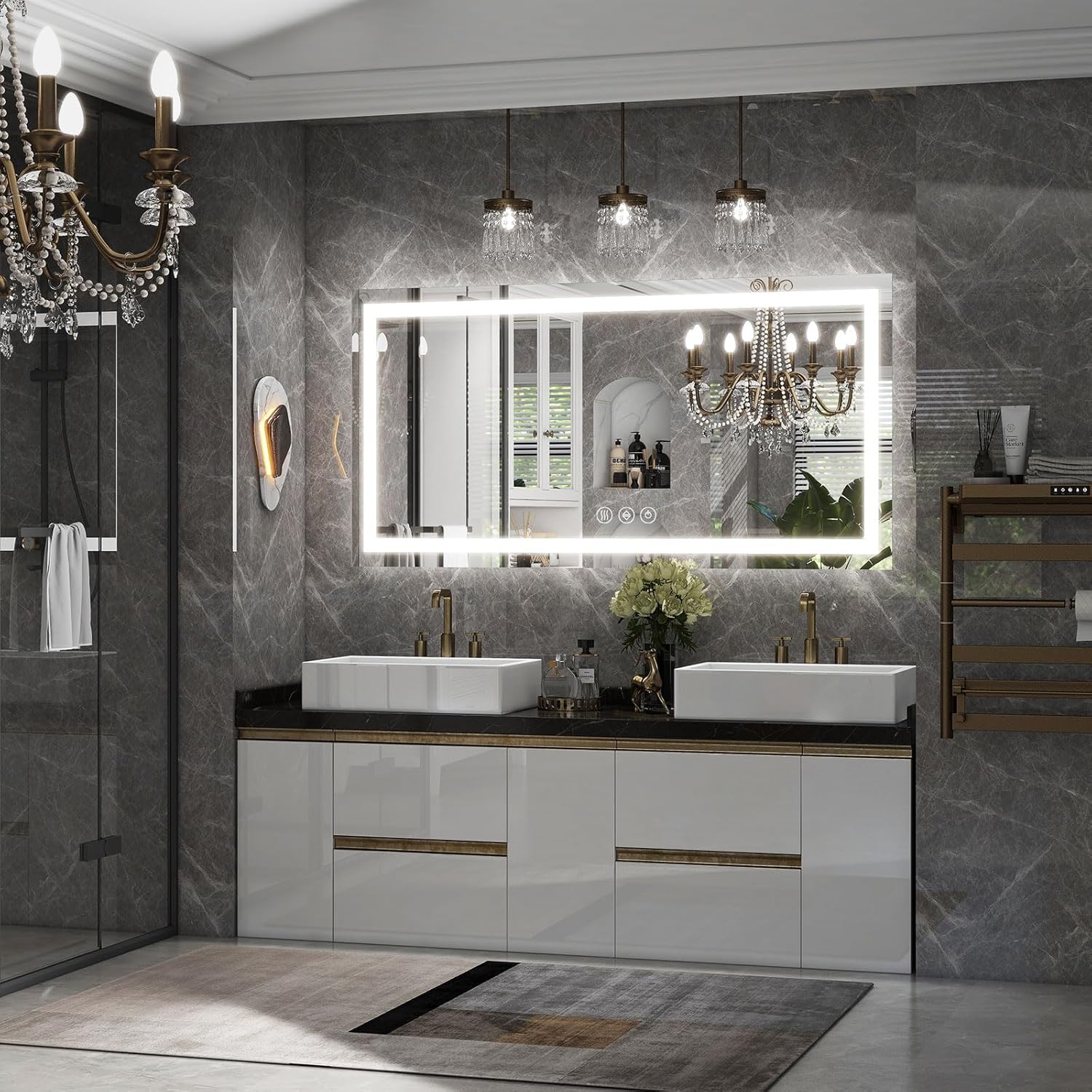 Easly 30x55 Inch LED Bathroom Mirror with Anti-Fog and Dimming