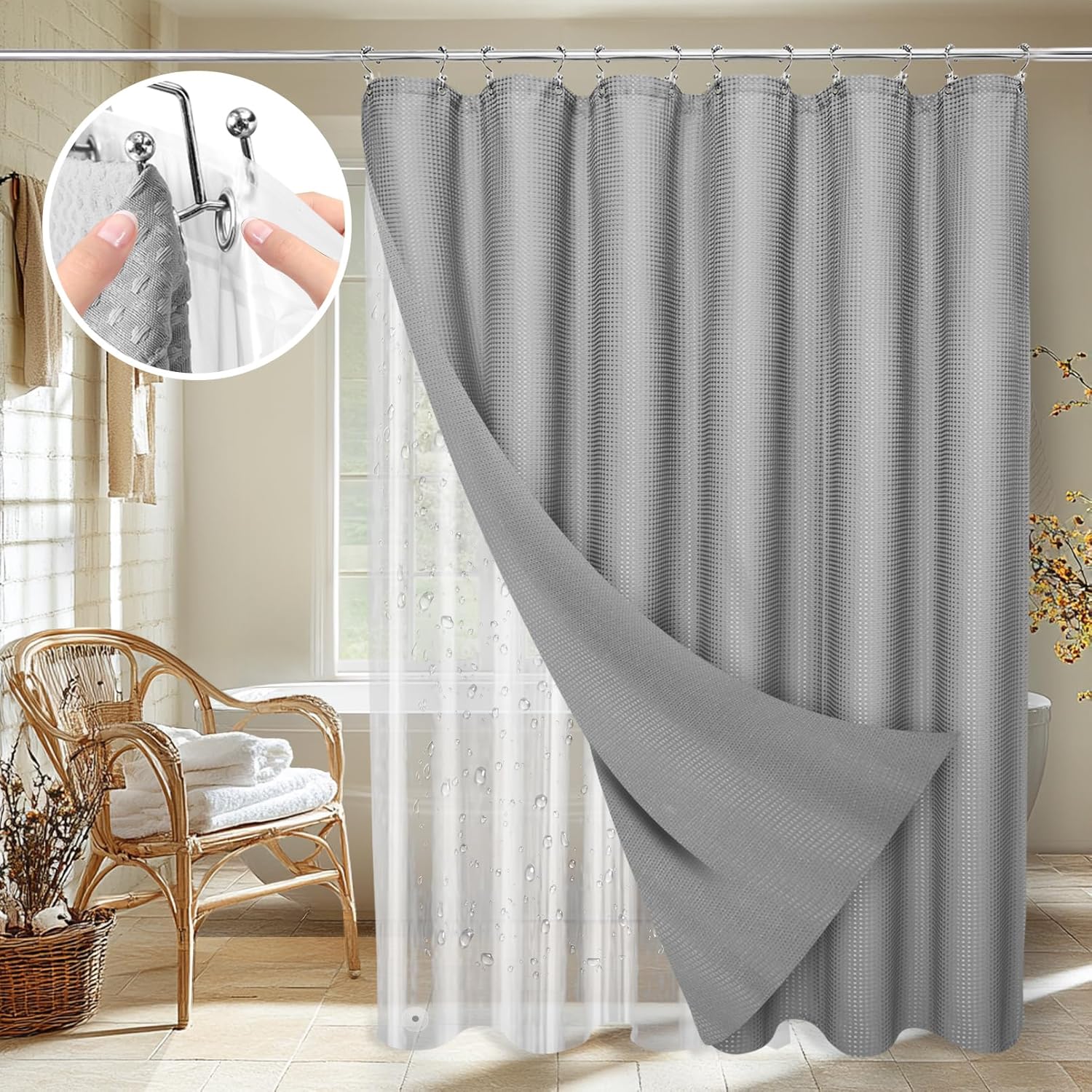 LaCyan Waffle Shower Curtain Set