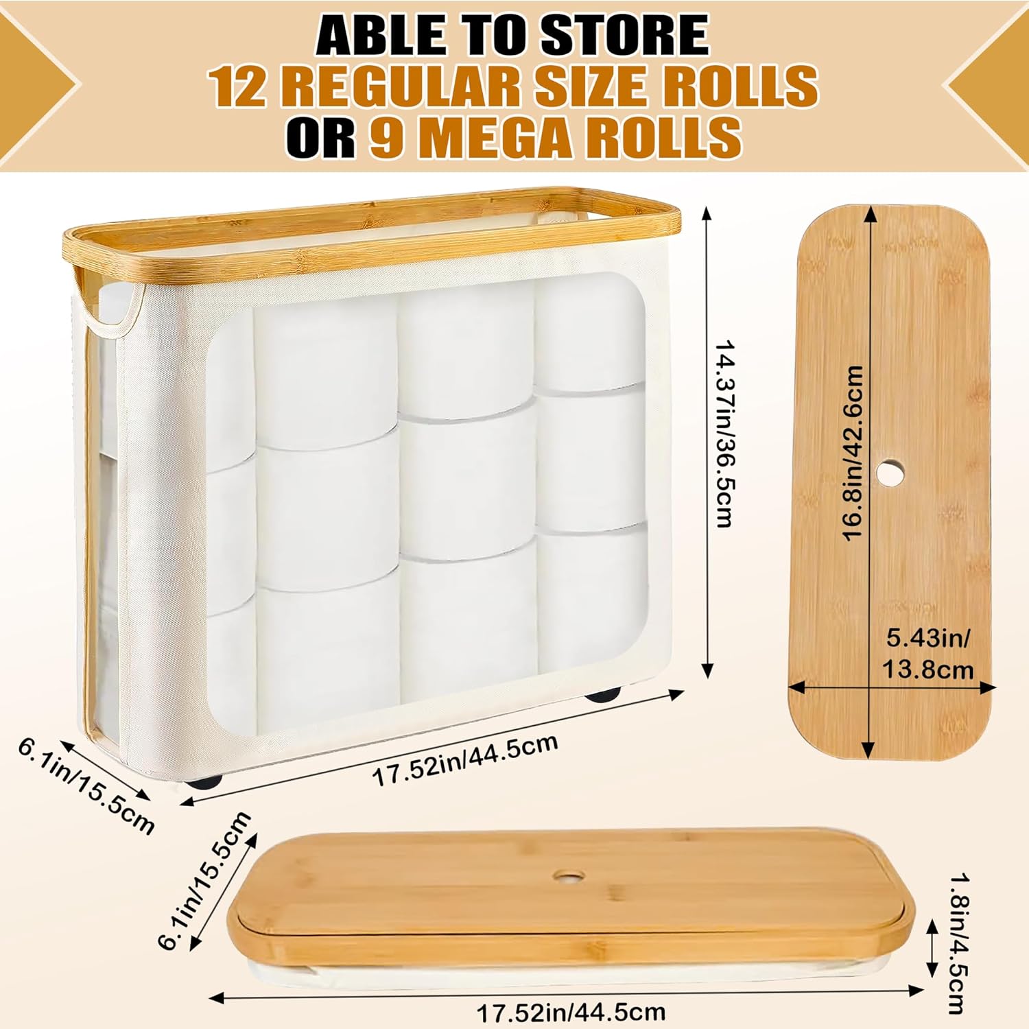 WIHOTUPO Toilet Paper Storage Basket with Lid - Bamboo Holder Organizer