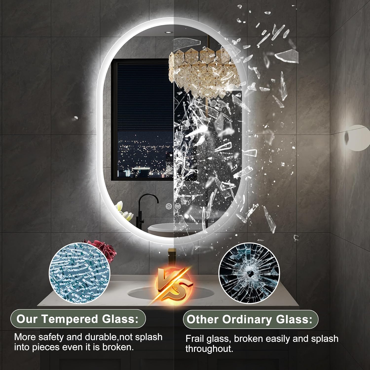 Sbagno 20x36 Inch Oval LED Mirror with Lights and Memory Function