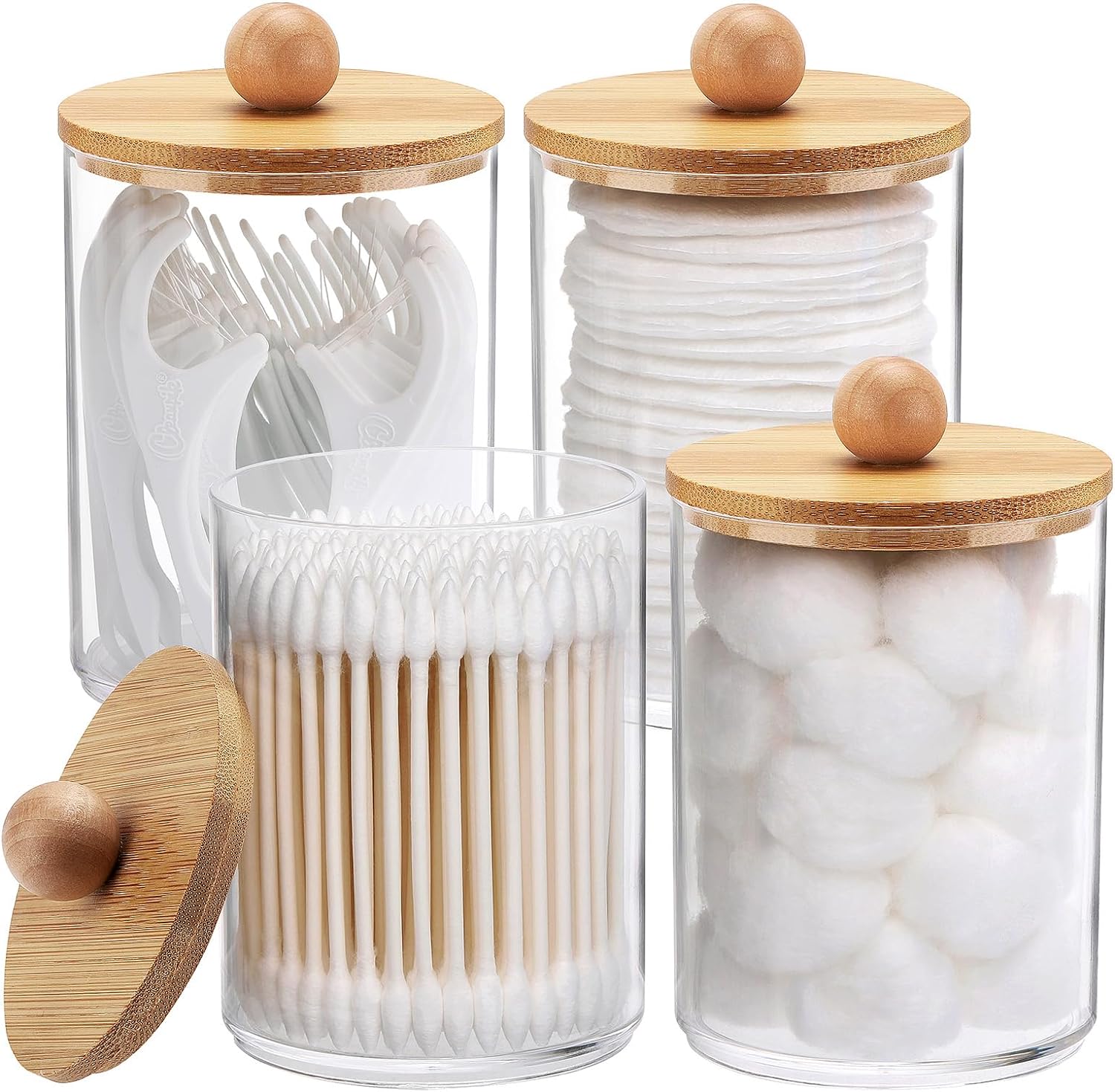Tbestmax 4 Pack Qtip Holder with Bamboo Lids 1