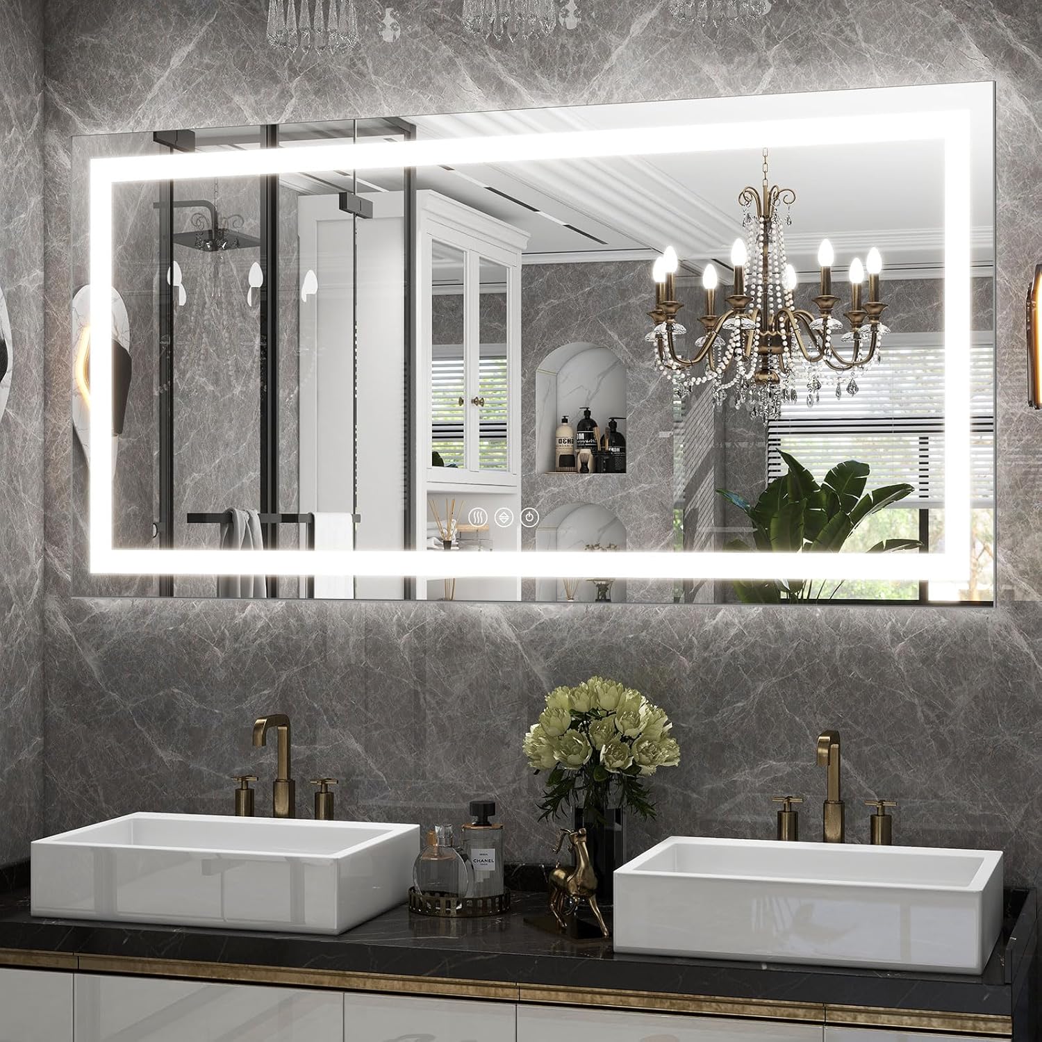 Easly 30x55 Inch LED Bathroom Mirror with Anti-Fog and Dimming