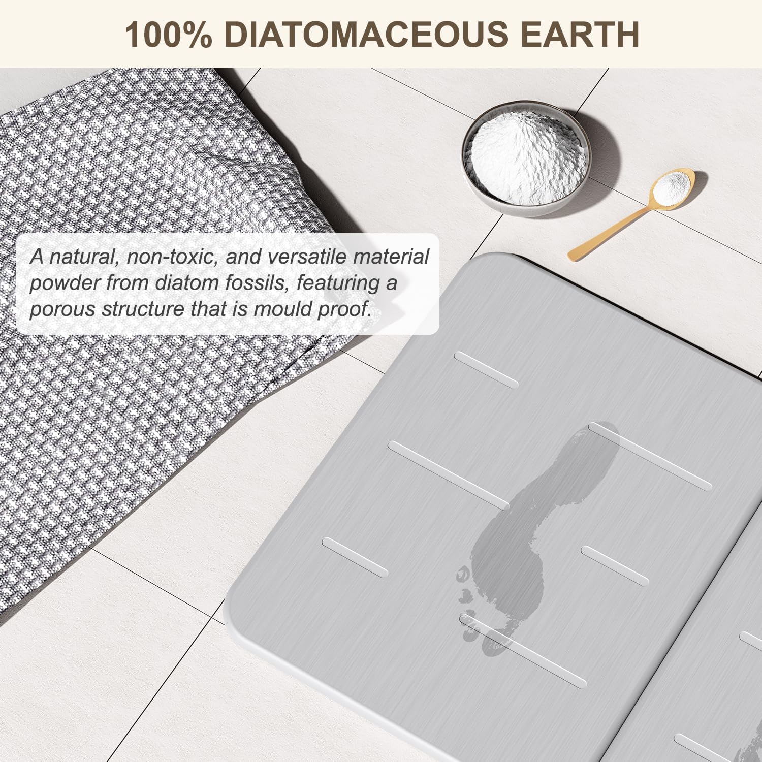 EnjoyNest Stone Bath Mat - Quick Drying Non-Slip 236x154 Inch Gray