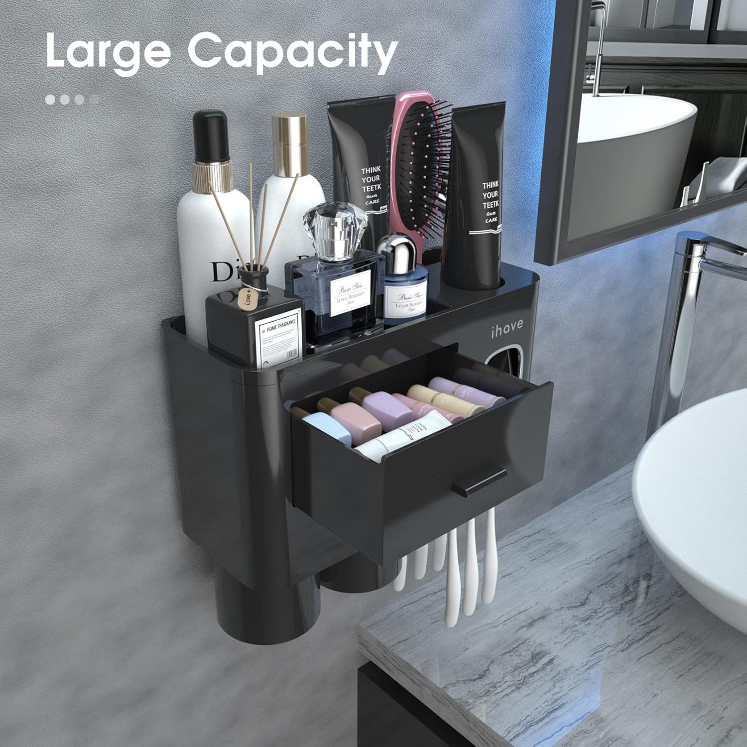 iHave Wall Mounted Toothbrush Holder with Toothpaste Dispenser