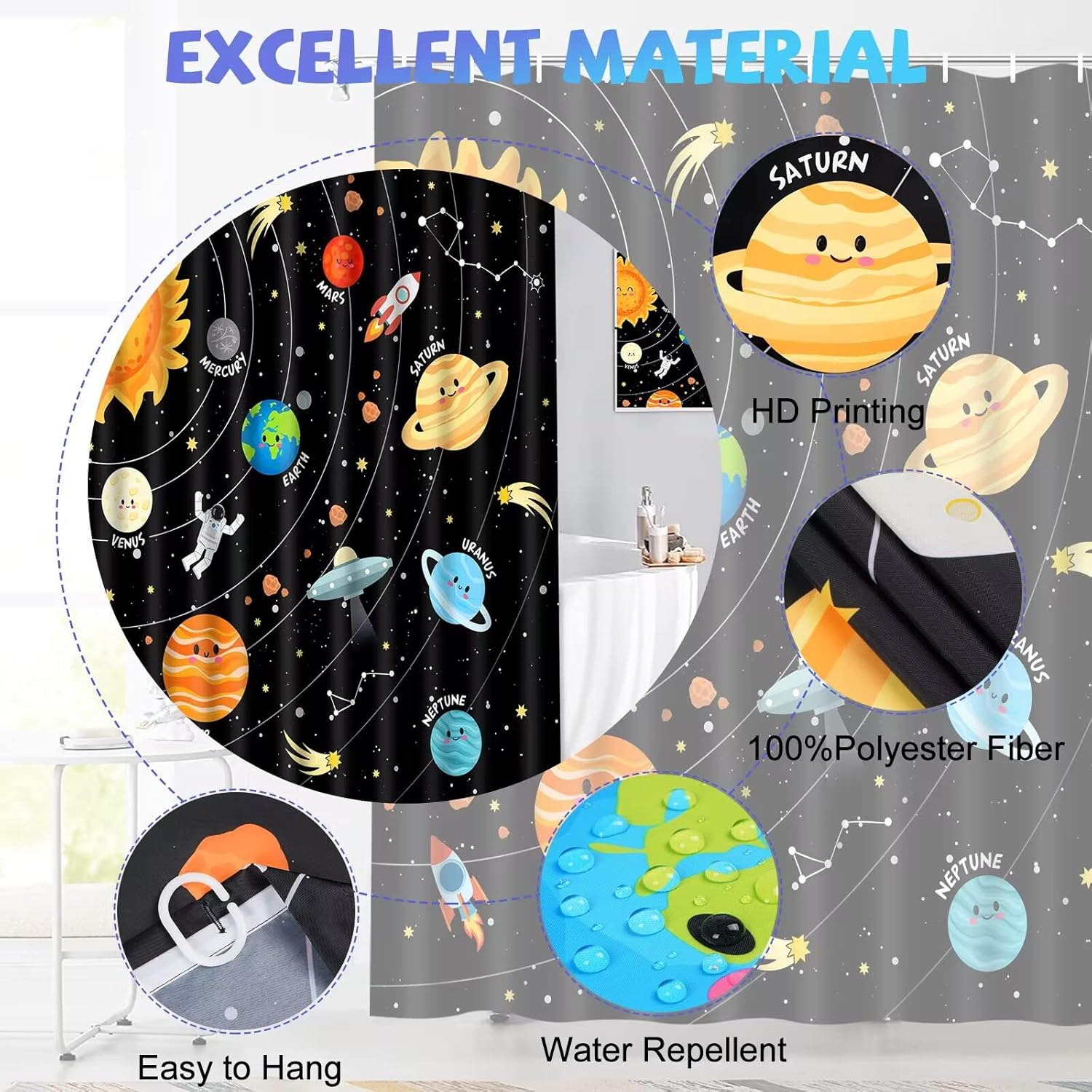 Alishomtll 4 Pcs Black Space Kids Bathroom Set