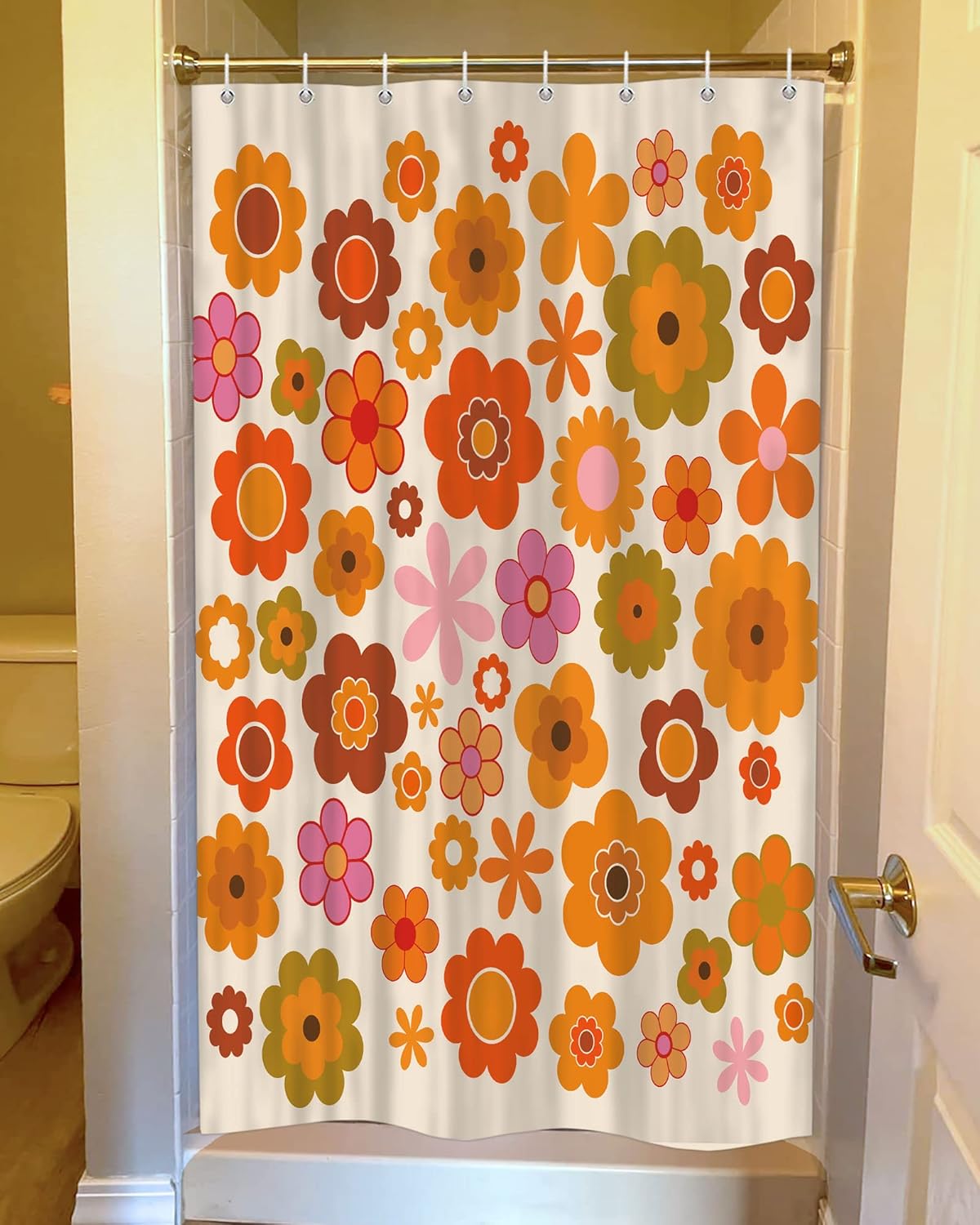 Sanzugh Retro Flowers Camper Shower Curtain with Hooks