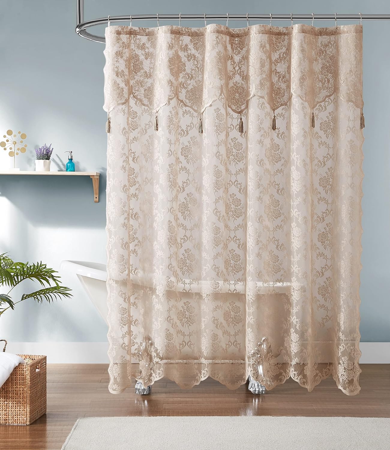 WARM HOME DESIGNS Linen Shower Curtain with Valance and Tassels