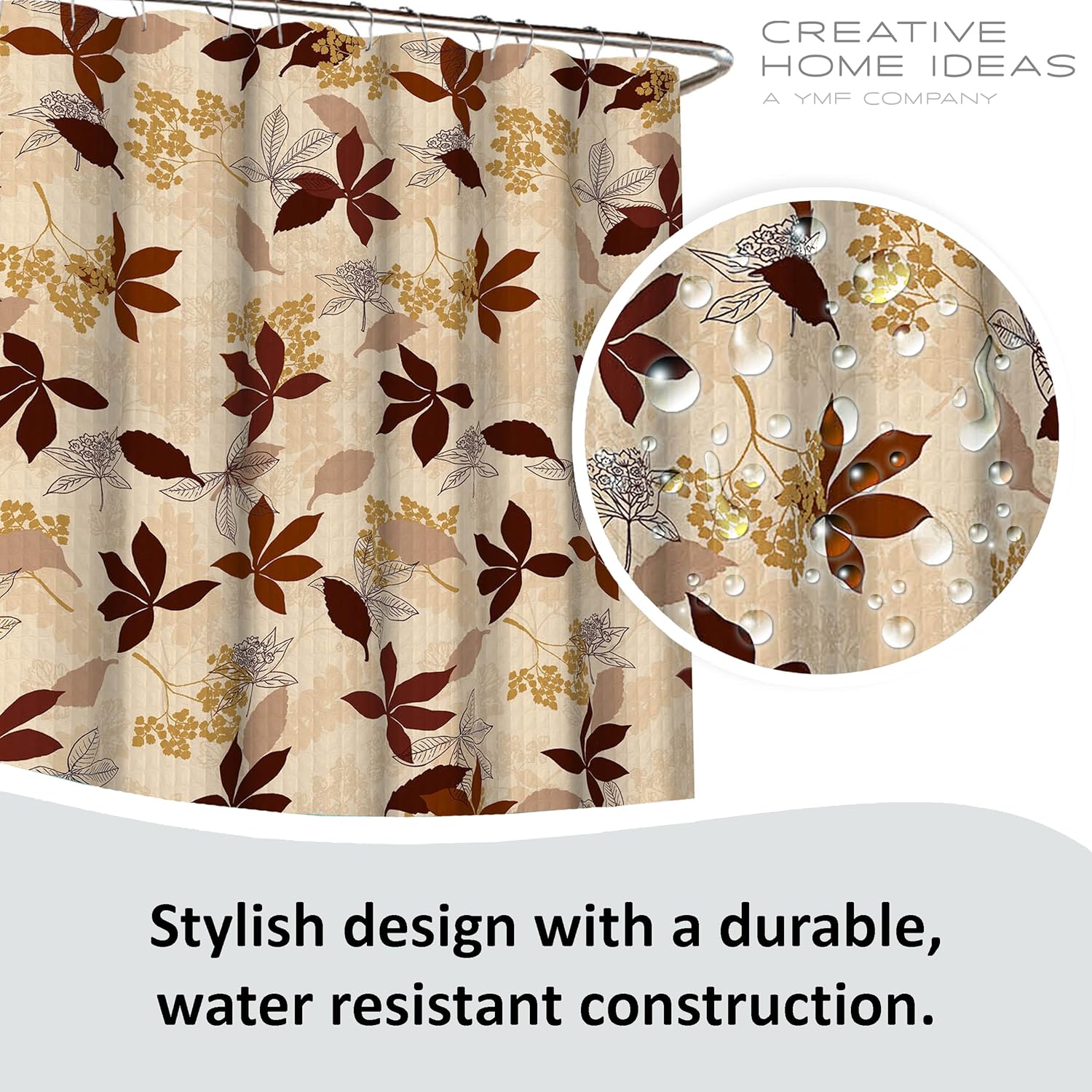 Creative Home Ideas 15-Piece Shower Set 72x72 Blowing Leaves Chocolate