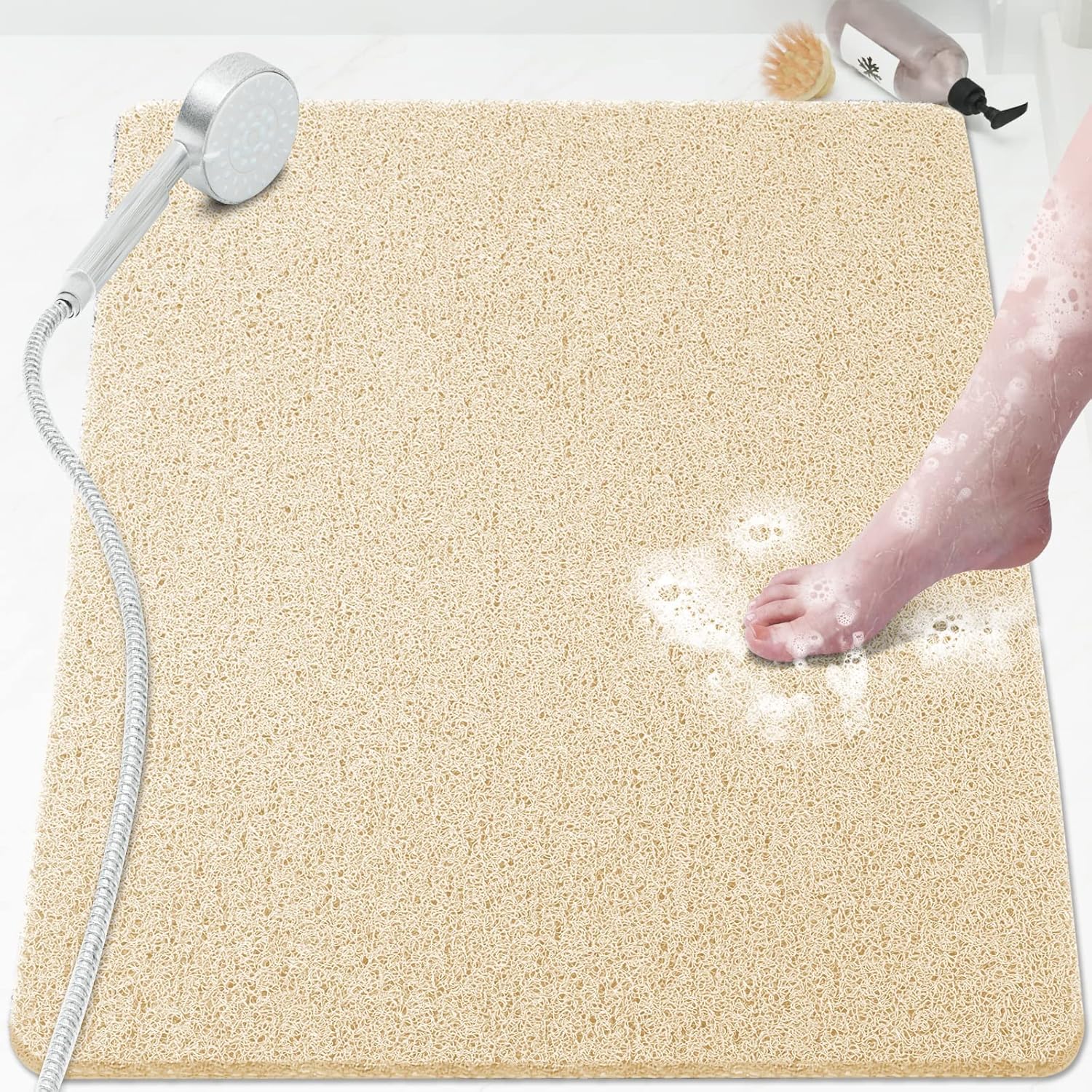 SoftDuo Non-Slip Shower Mat 32x24 inch Phthalate Free Quick Drying Khaki