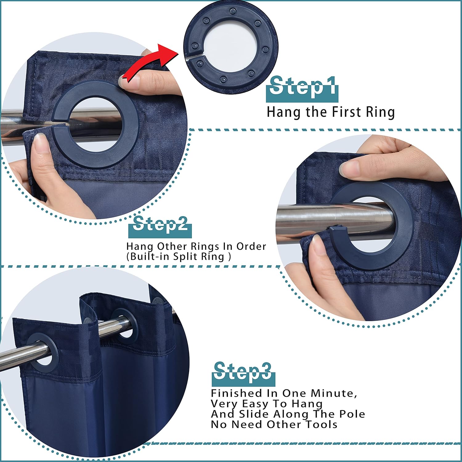 Conbo Mio Check Shower Curtain Liner Navy Blue 71x84
