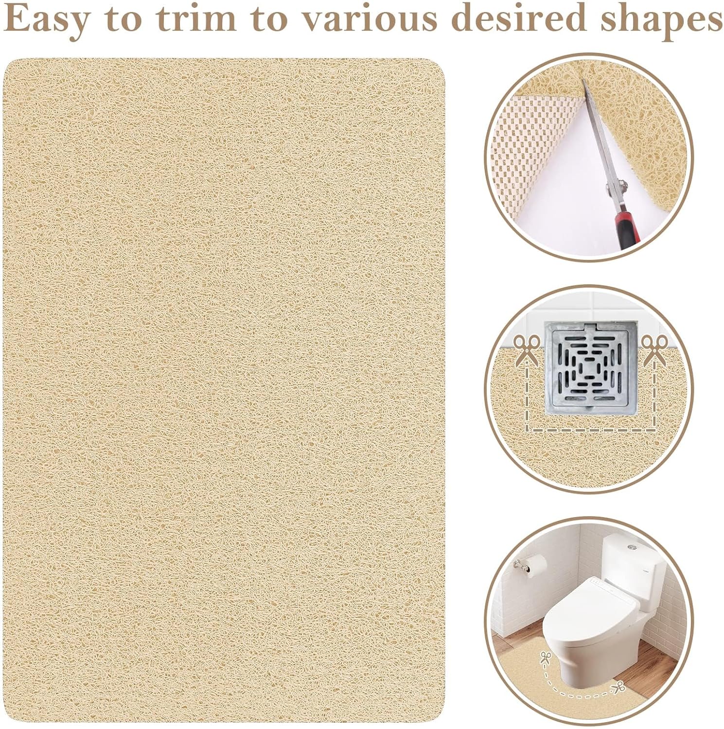 SoftDuo Non-Slip Shower Mat 32x24 inch Phthalate Free Quick Drying Khaki