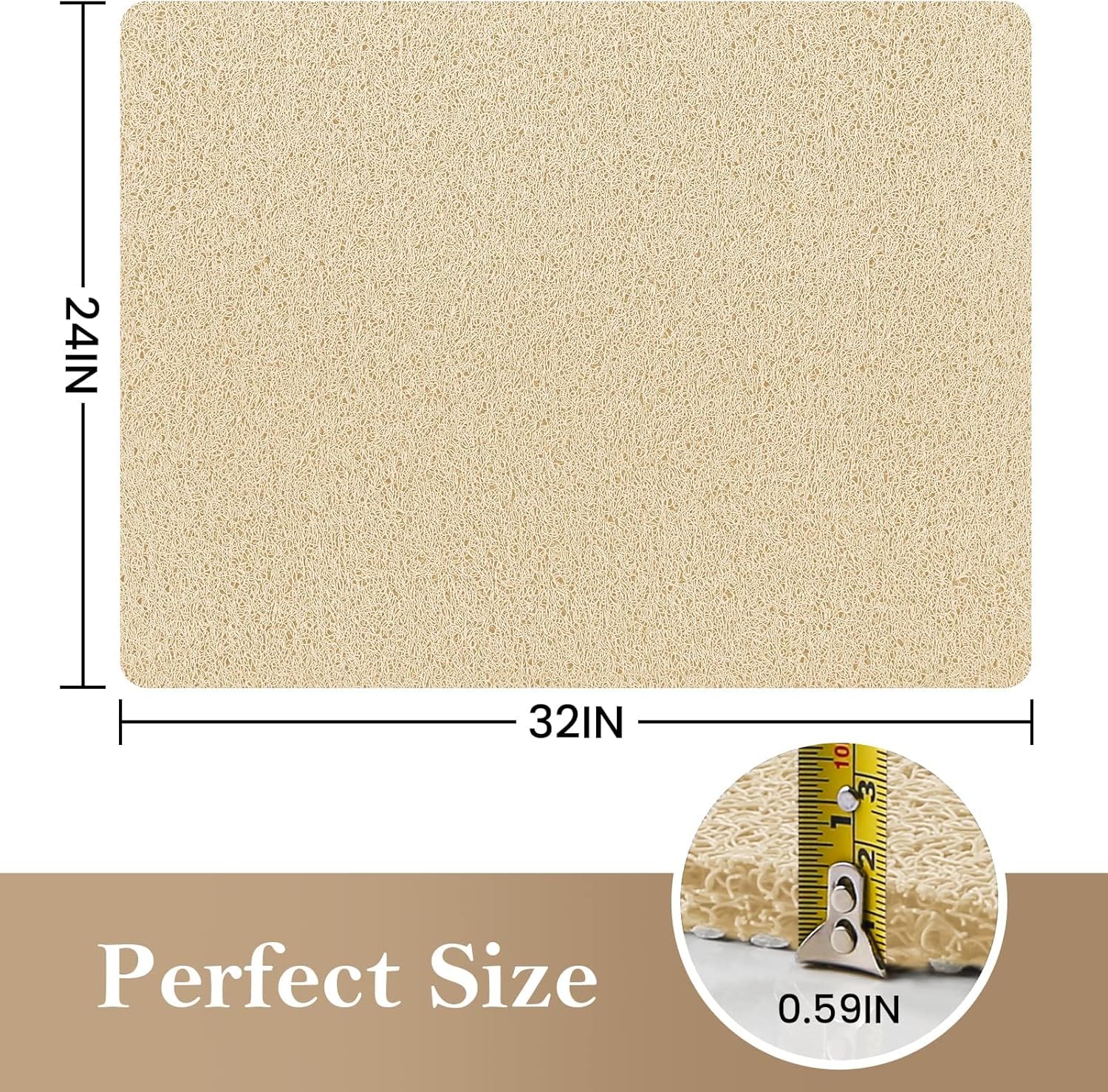 SoftDuo Non-Slip Shower Mat 32x24 inch Phthalate Free Quick Drying Khaki