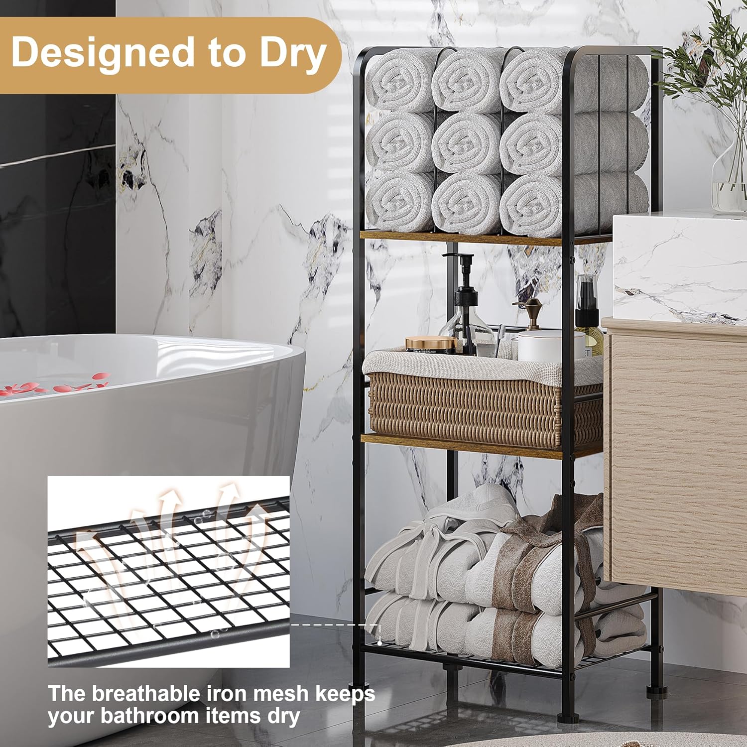 Jautokerdar 3-Tier Durable Metal Towel Rack with Detachable Dividers