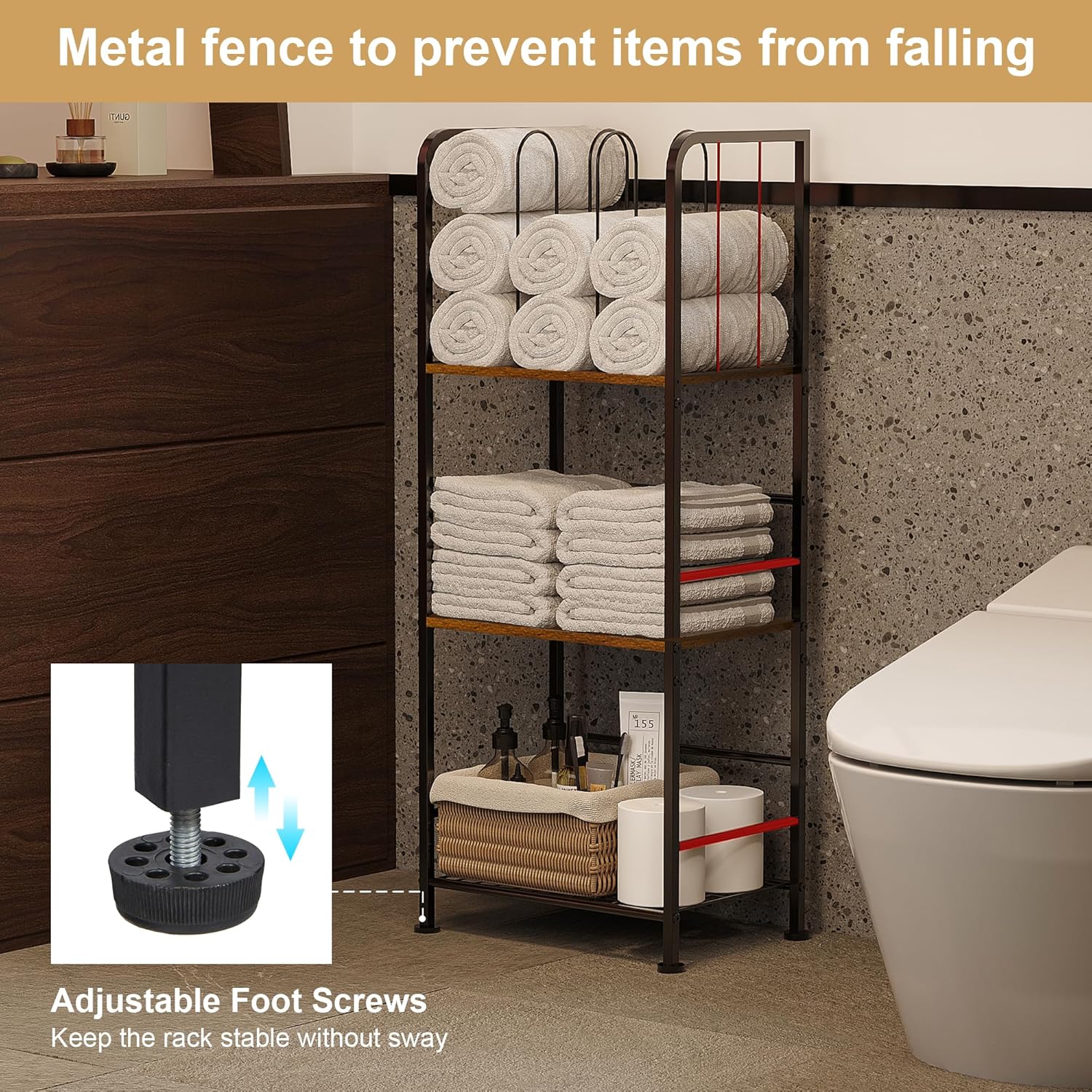 Jautokerdar 3-Tier Durable Metal Towel Rack with Detachable Dividers