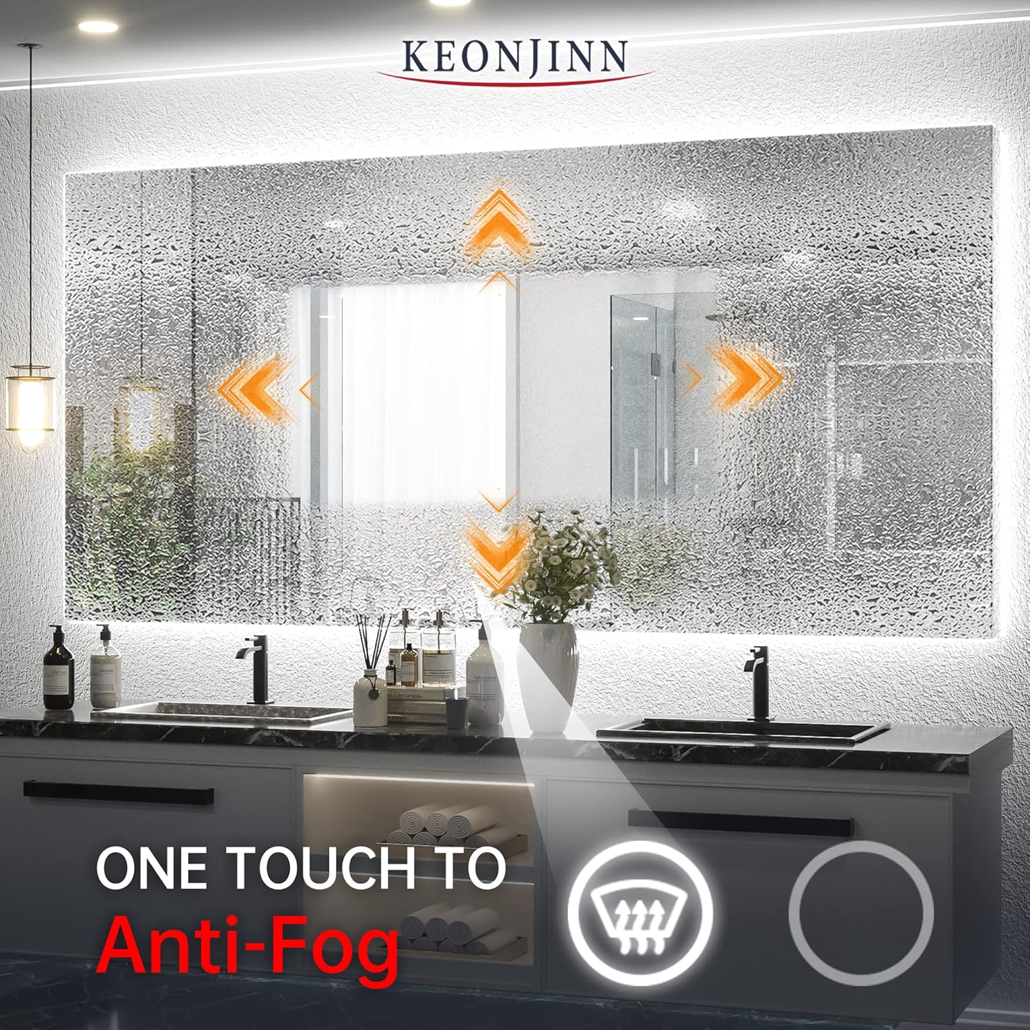 Keonjinn 72 x 36 Inch Backlit LED Mirror with Acrylic Light Strips