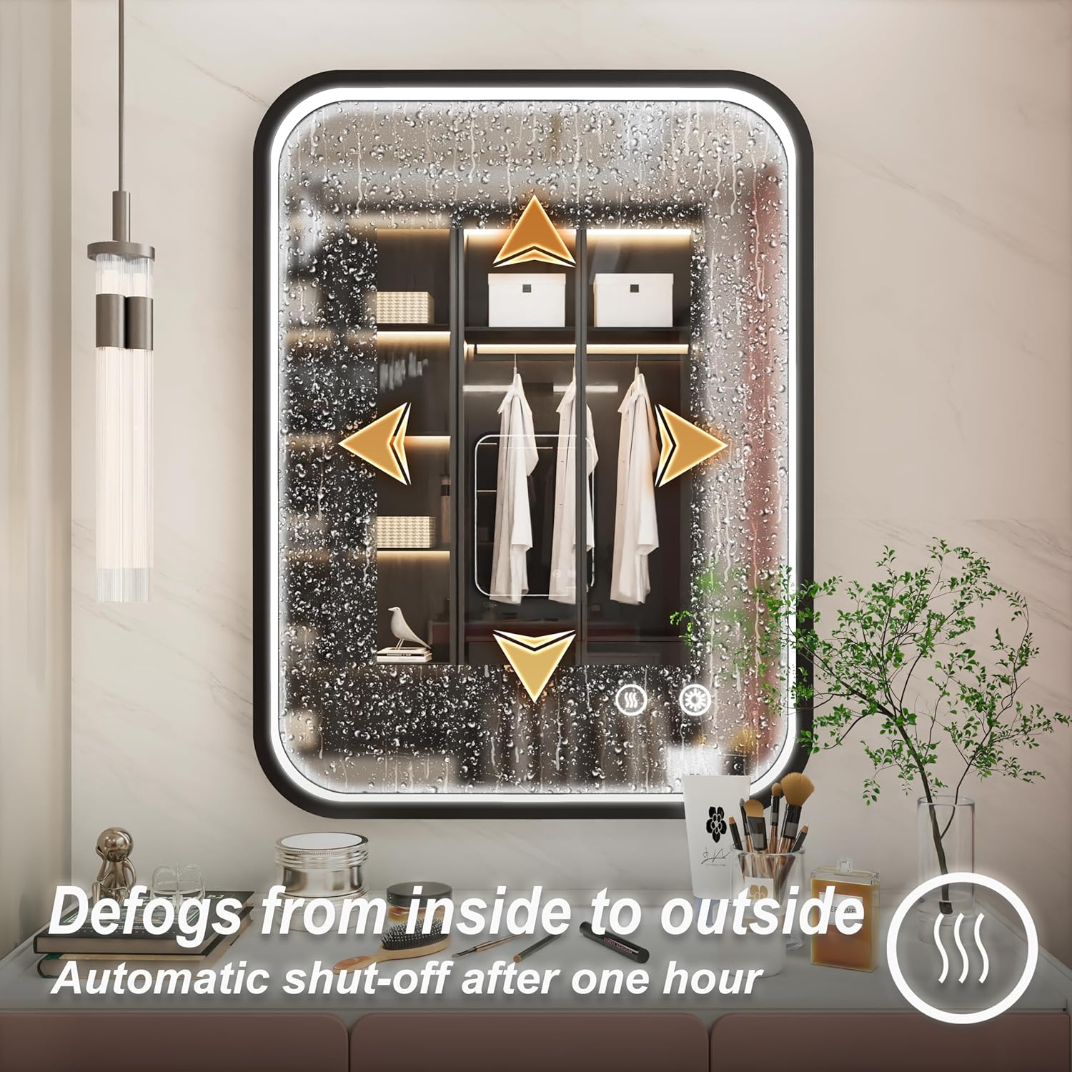 24x32 Inch Dimmable LED Mirror with Anti-Fog and Frame