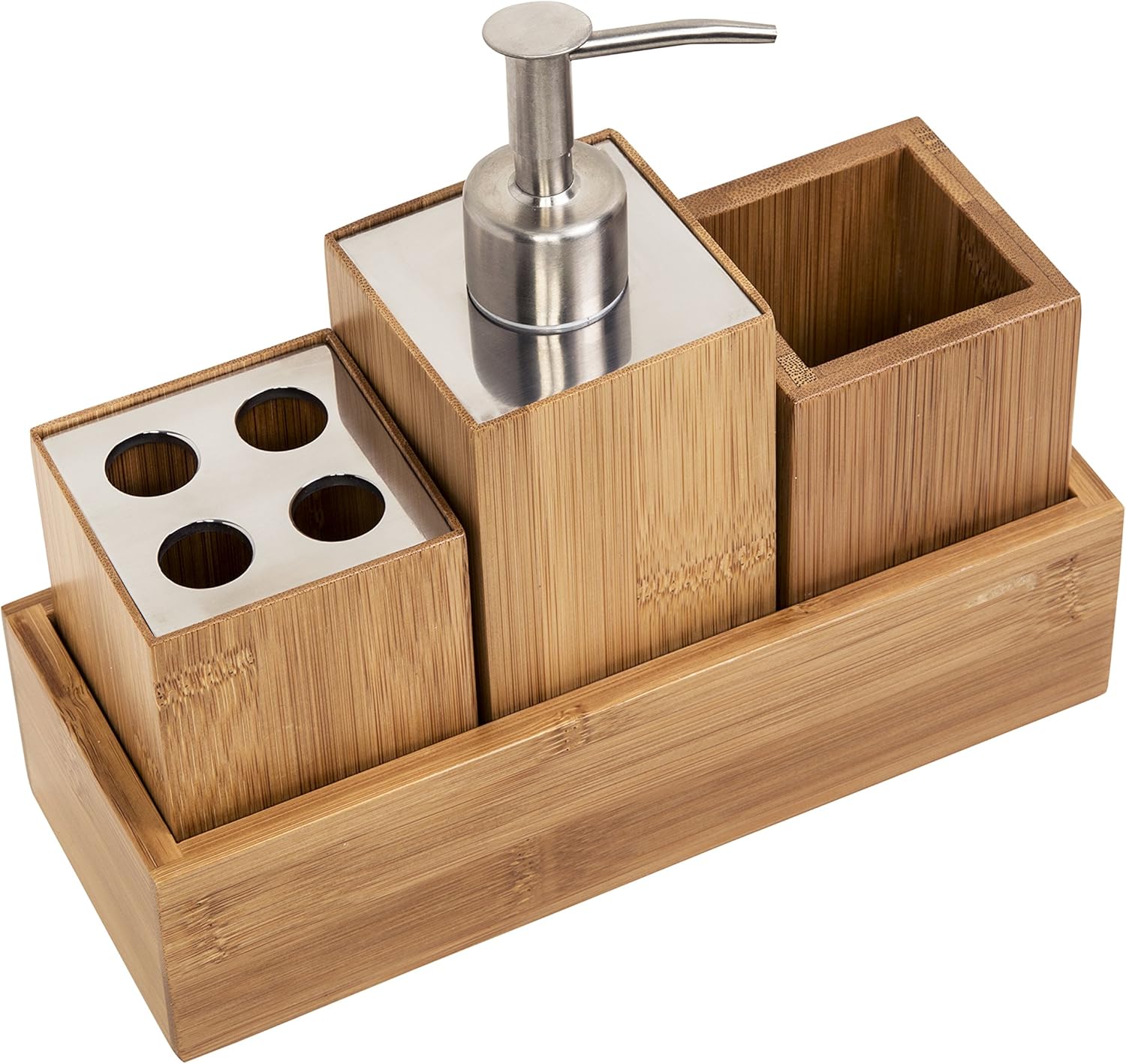 Honey-Can-Do Bamboo Bathroom Accessories Set 4-Piece