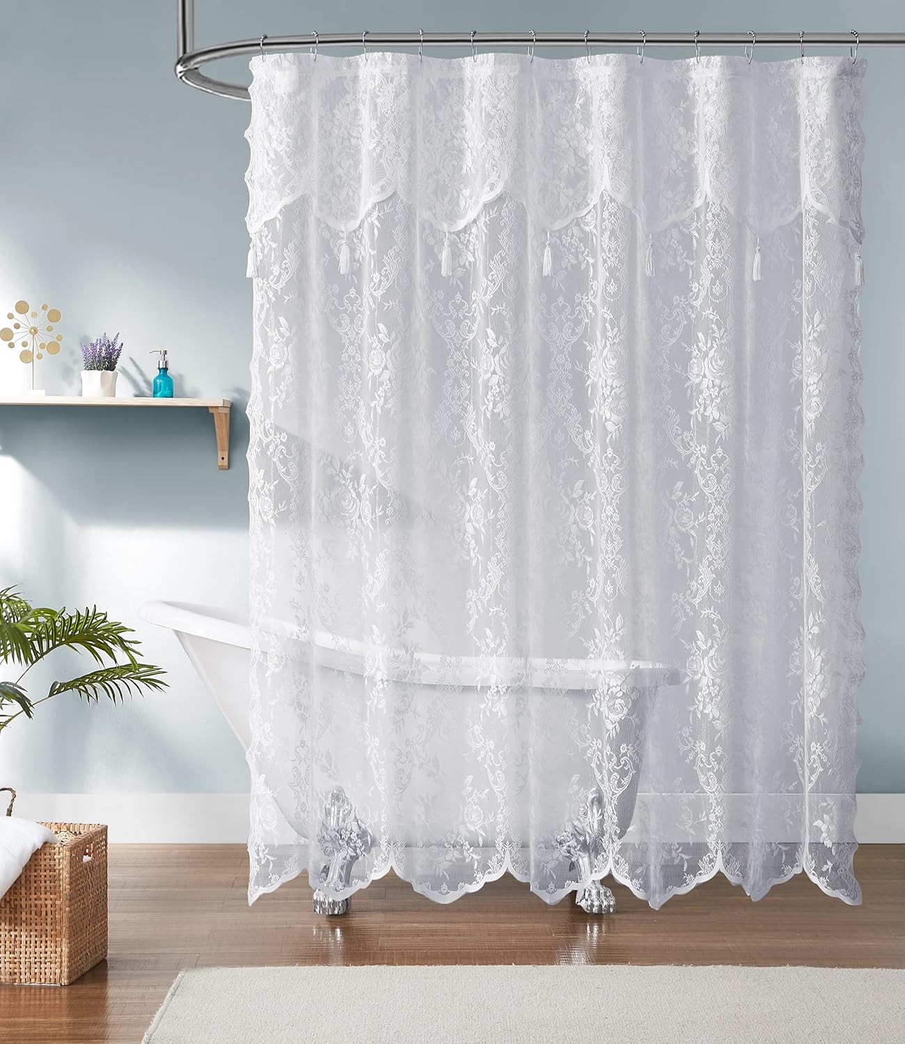 Warm Home Designs White Stall Shower Curtain 36x72 with Valance Tassels