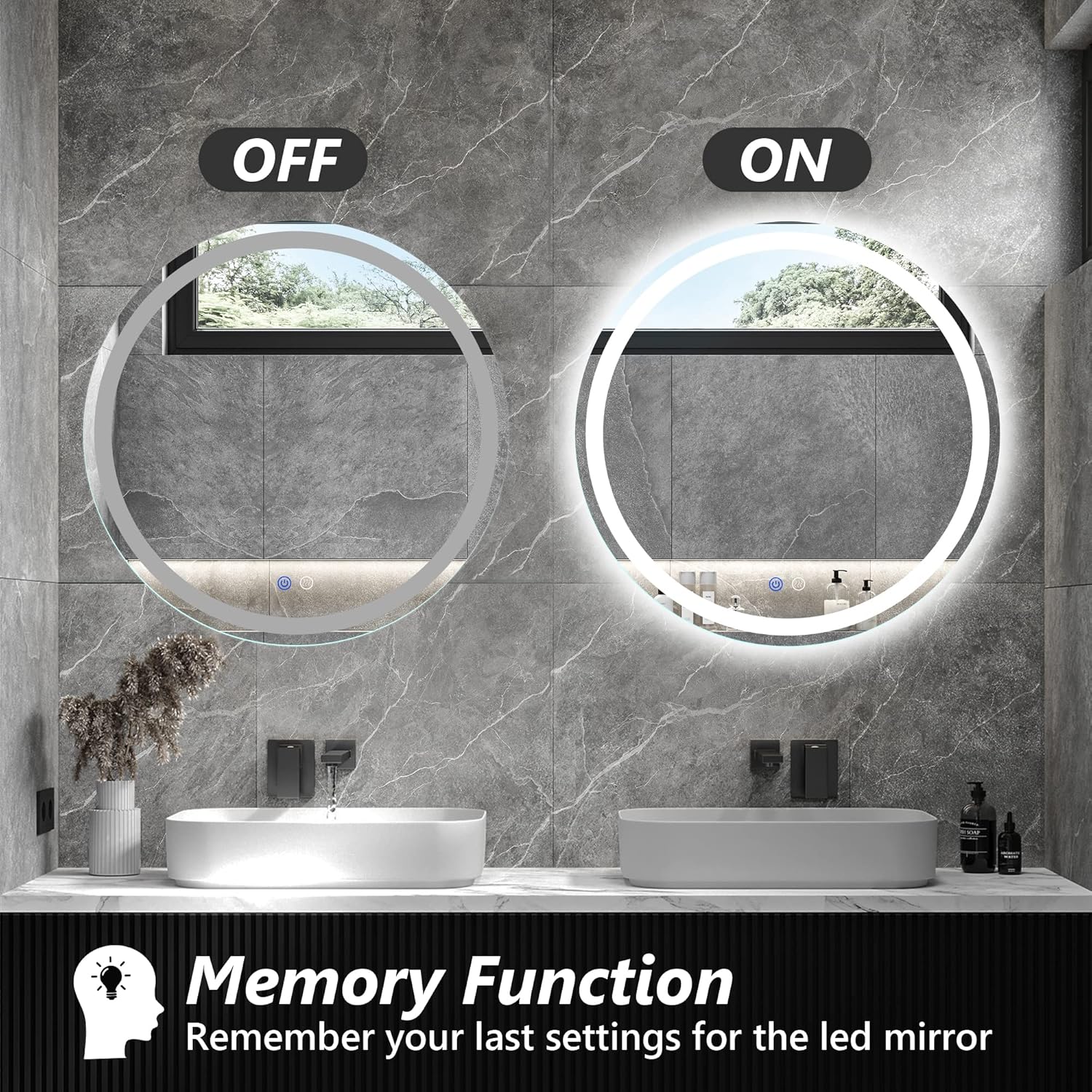 TATU 24 Inch LED Round Backlit Vanity Mirror 1