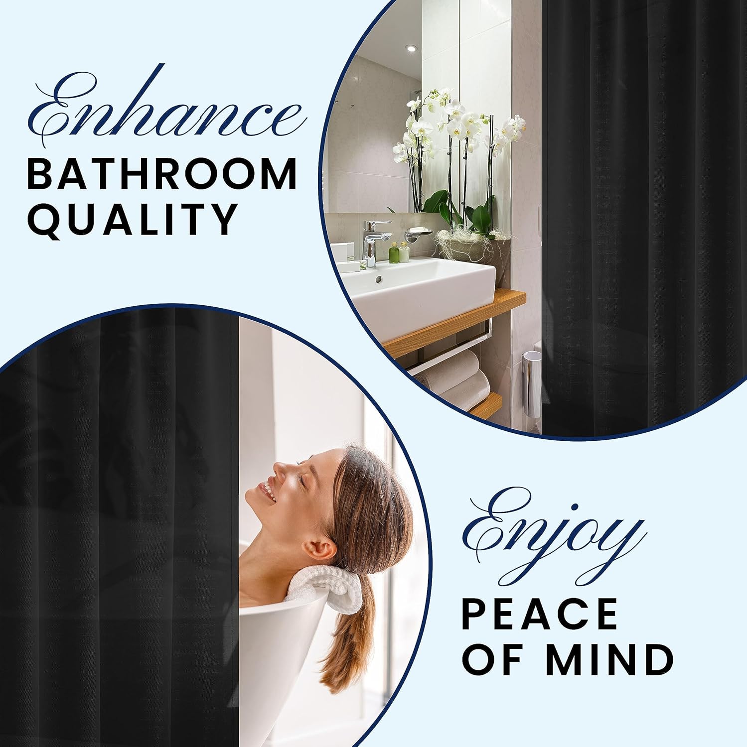 Broder MFG Fabric Shower Curtain Liner - Solid Black 70x72 1