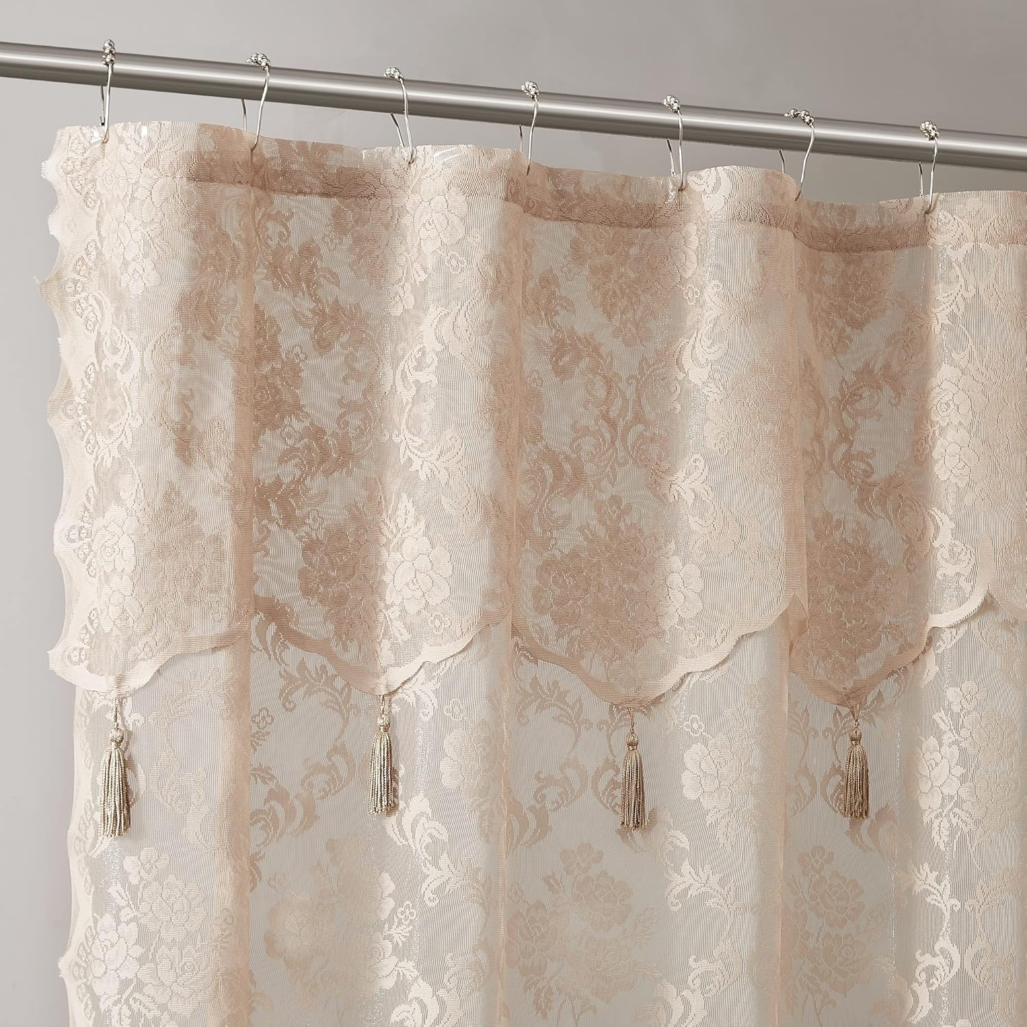 WARM HOME DESIGNS Linen Shower Curtain with Valance and Tassels
