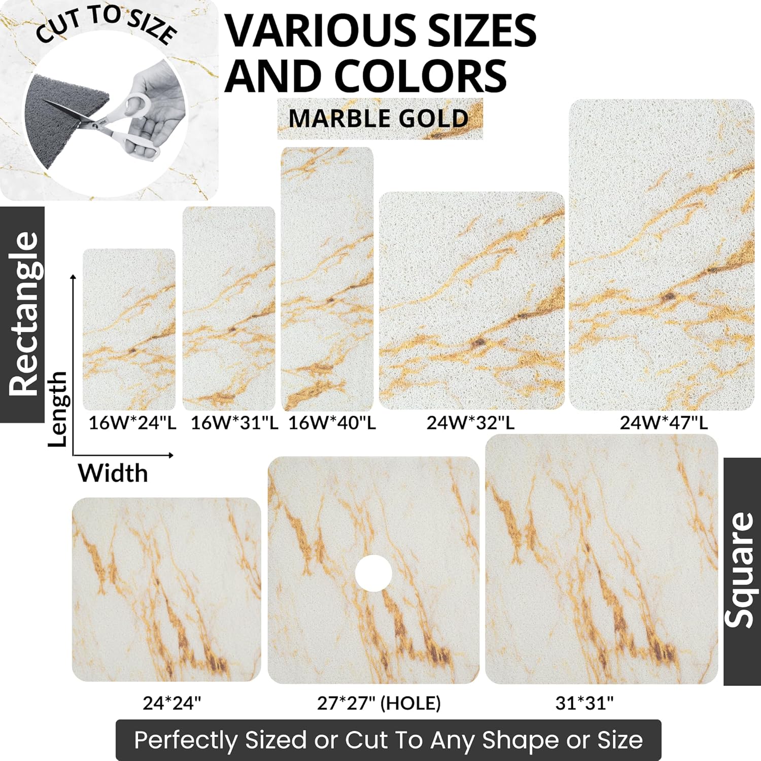 Enkosi Loofah Non-Slip Shower Mat - Marble White Gold 24x16
