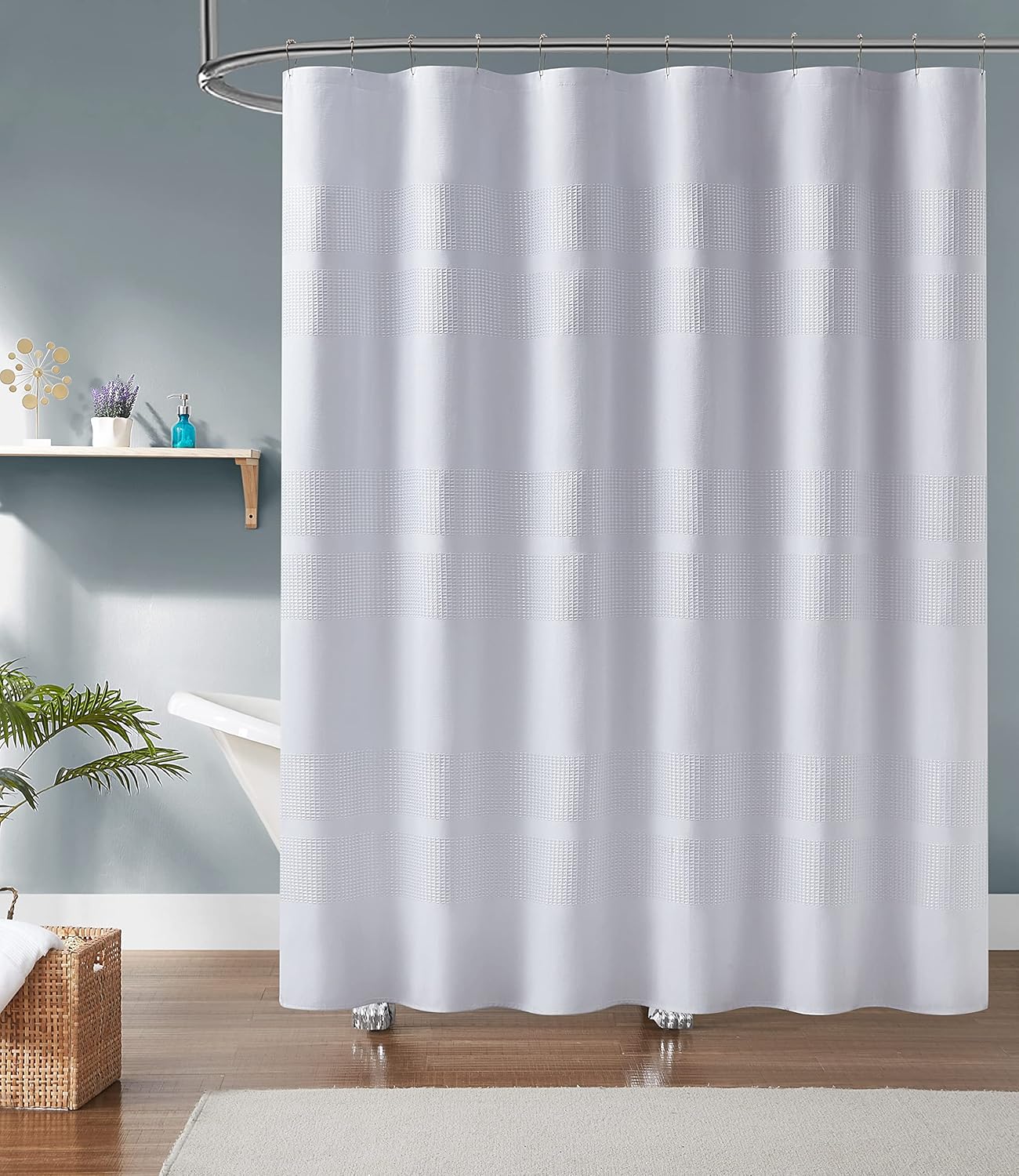 LinenZone Waffle Shower Curtain 70x72 White Stripes